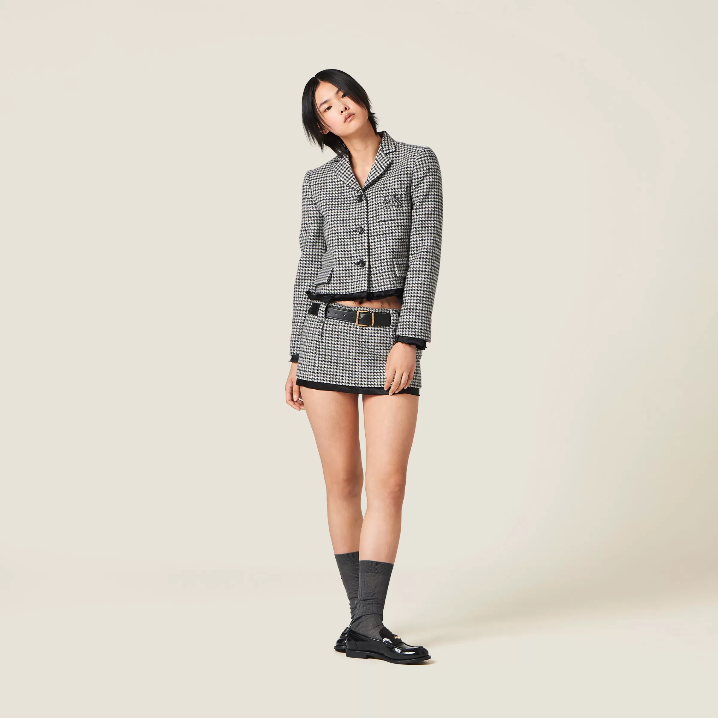 Miu Miu Single-breasted Houndstooth Check Jacket |
