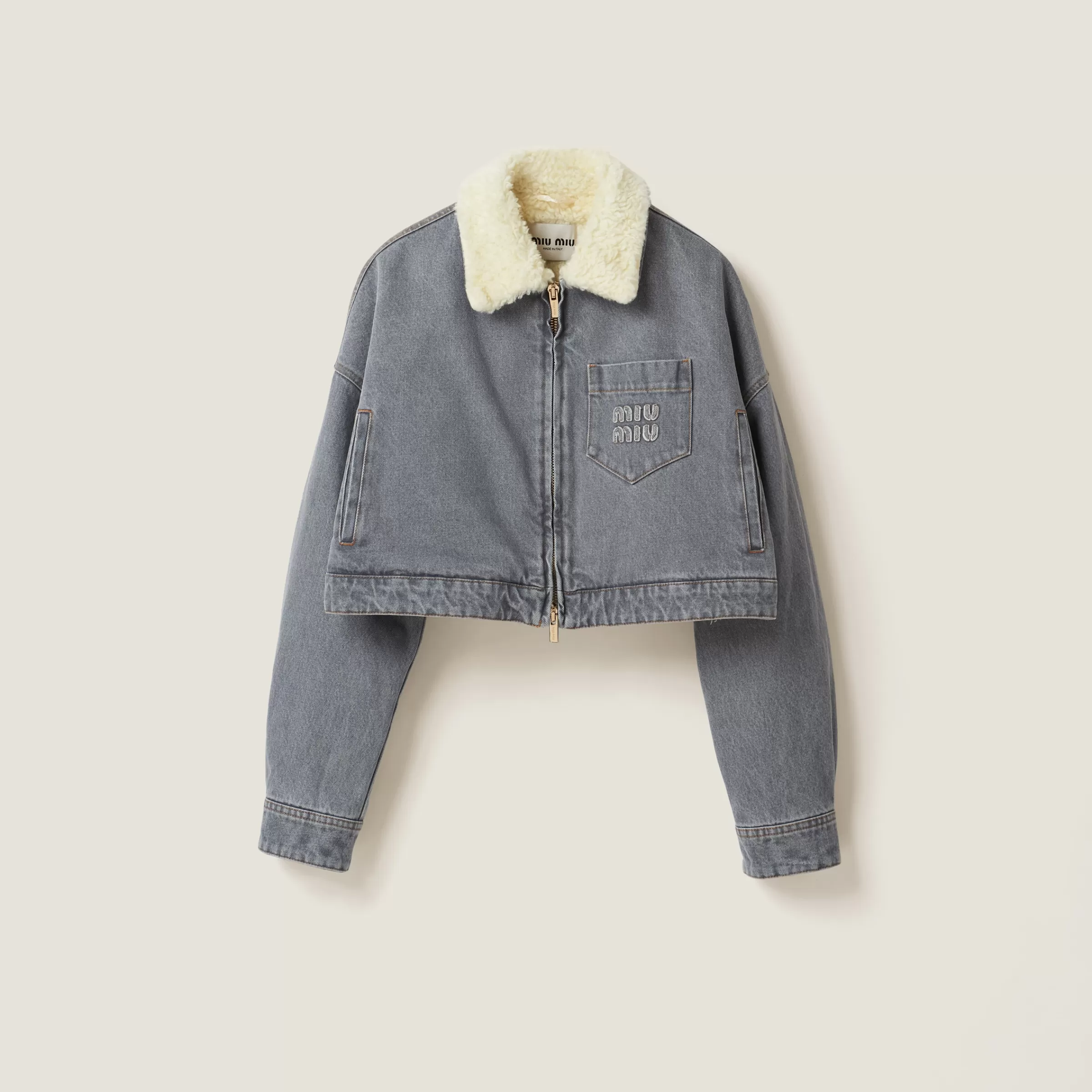 Miu Miu Embroidered Denim Blouson Jacket |