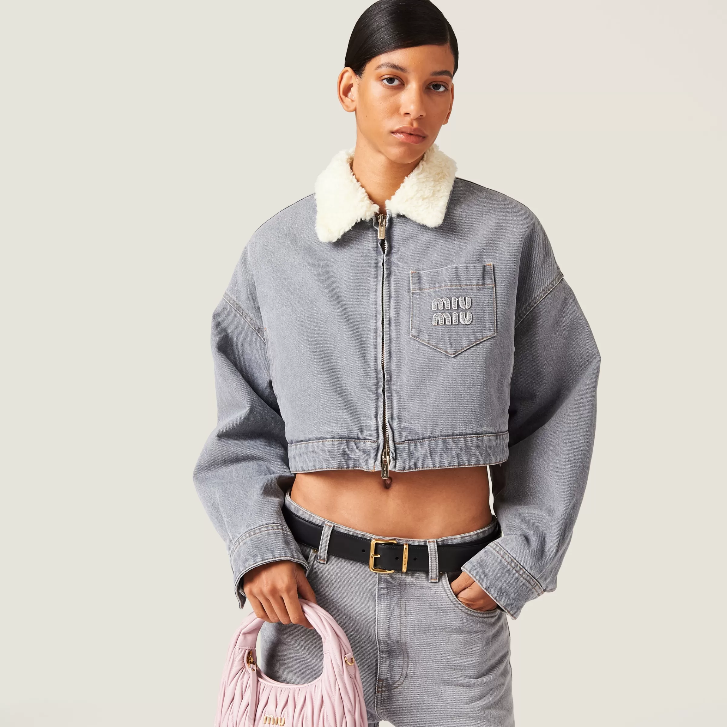 Miu Miu Embroidered Denim Blouson Jacket |