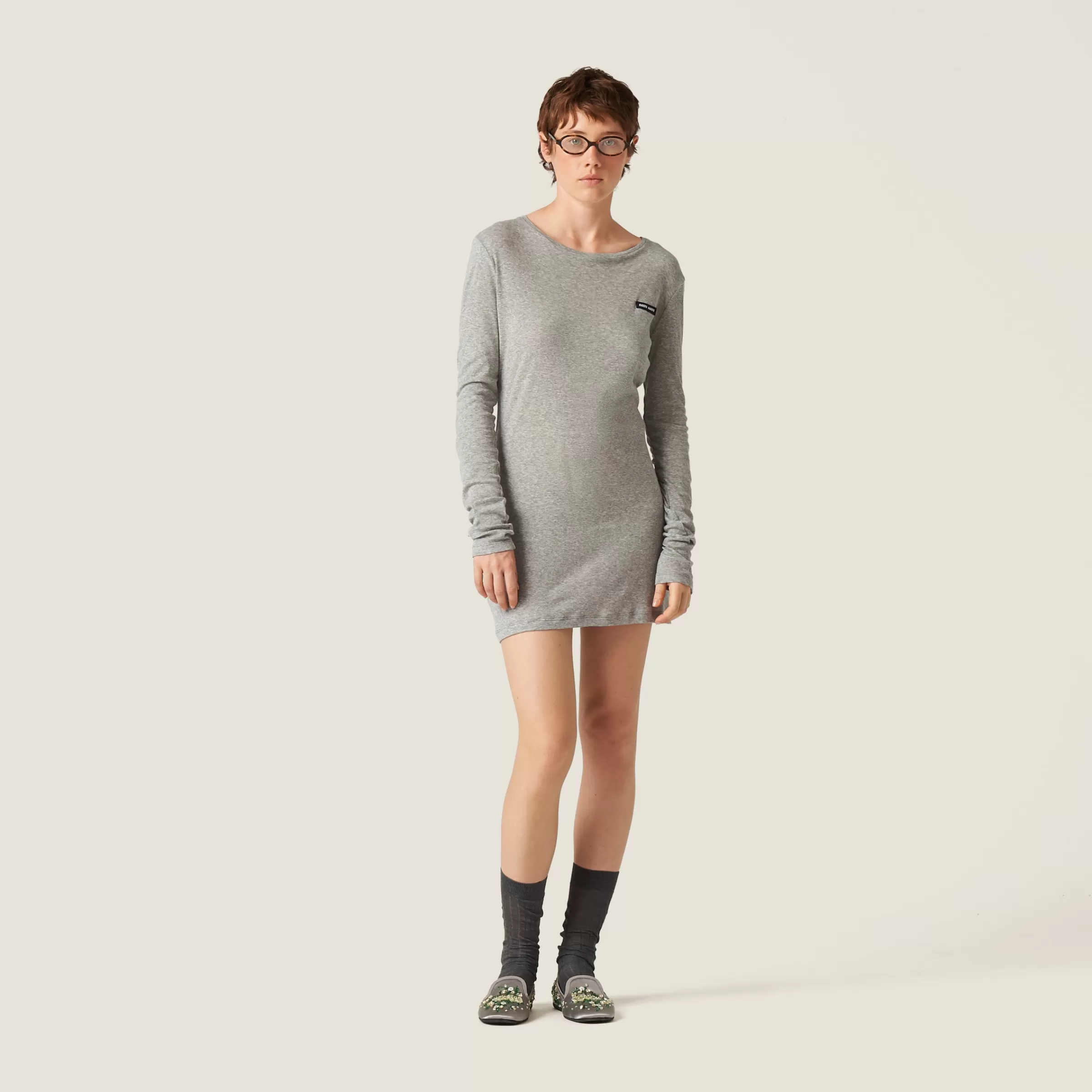 Miu Miu Ribbed Knit Jersey Dress |