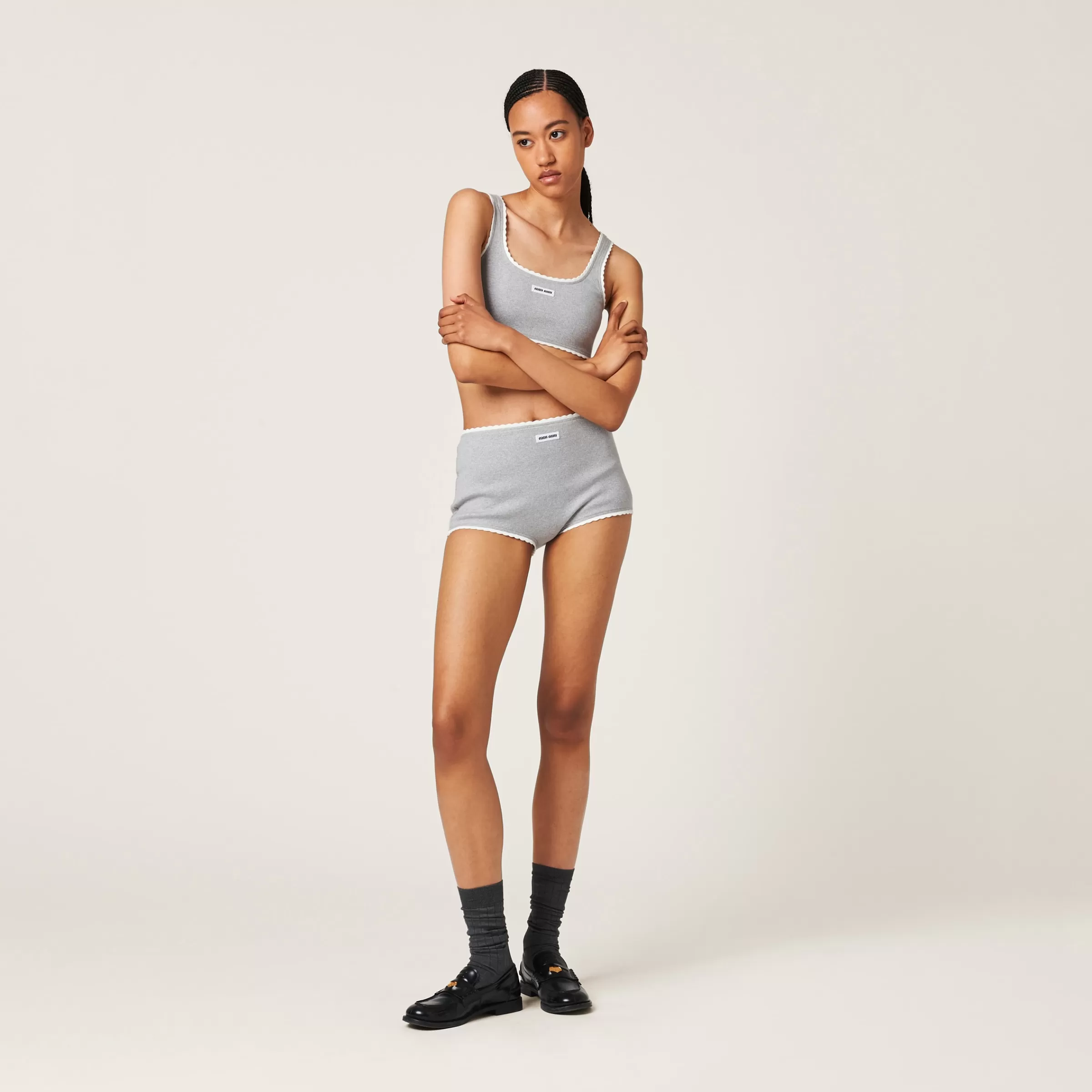 Miu Miu Ribbed Knit Panties With Logo |