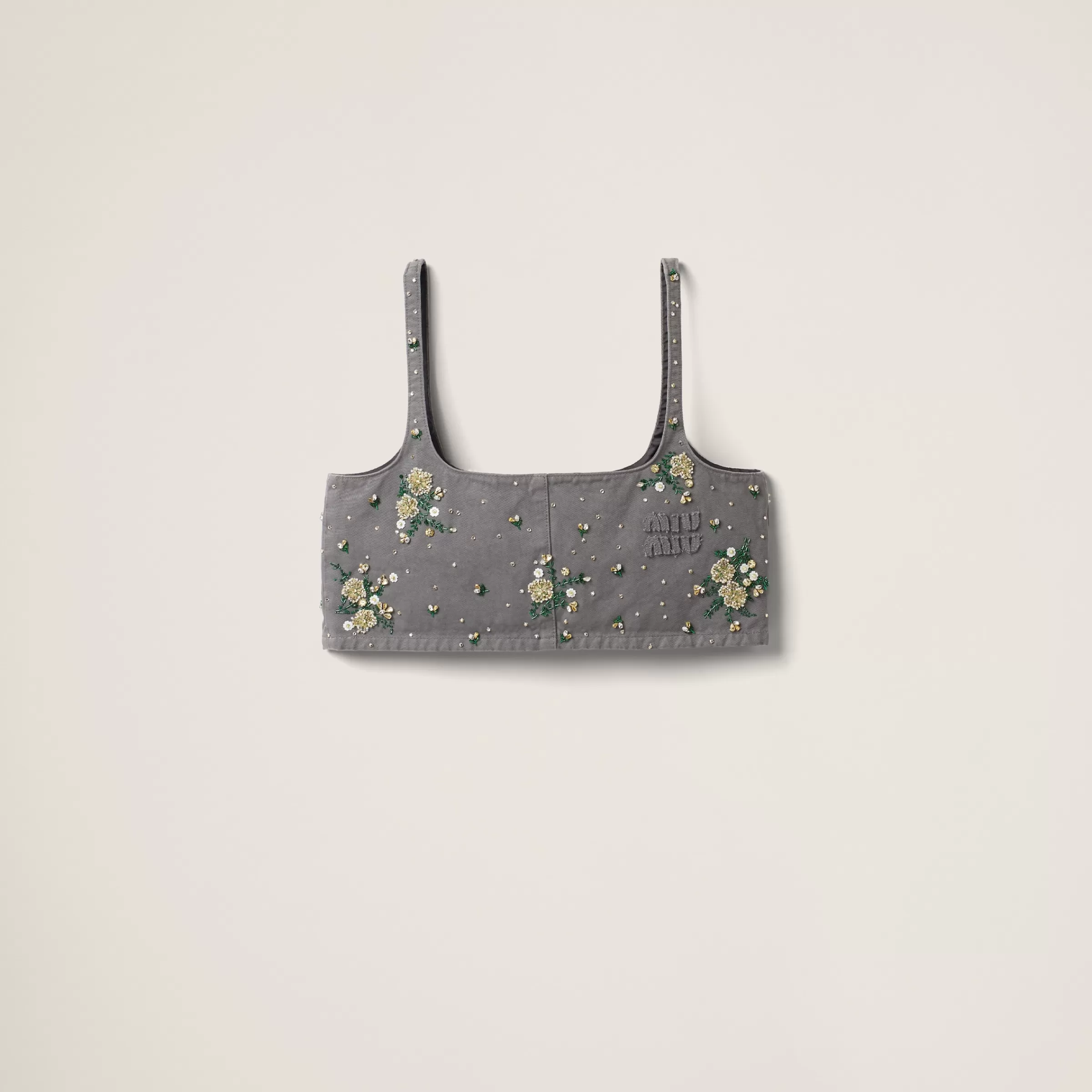 Miu Miu Embroidered Garment-dyed Gabardine Top |