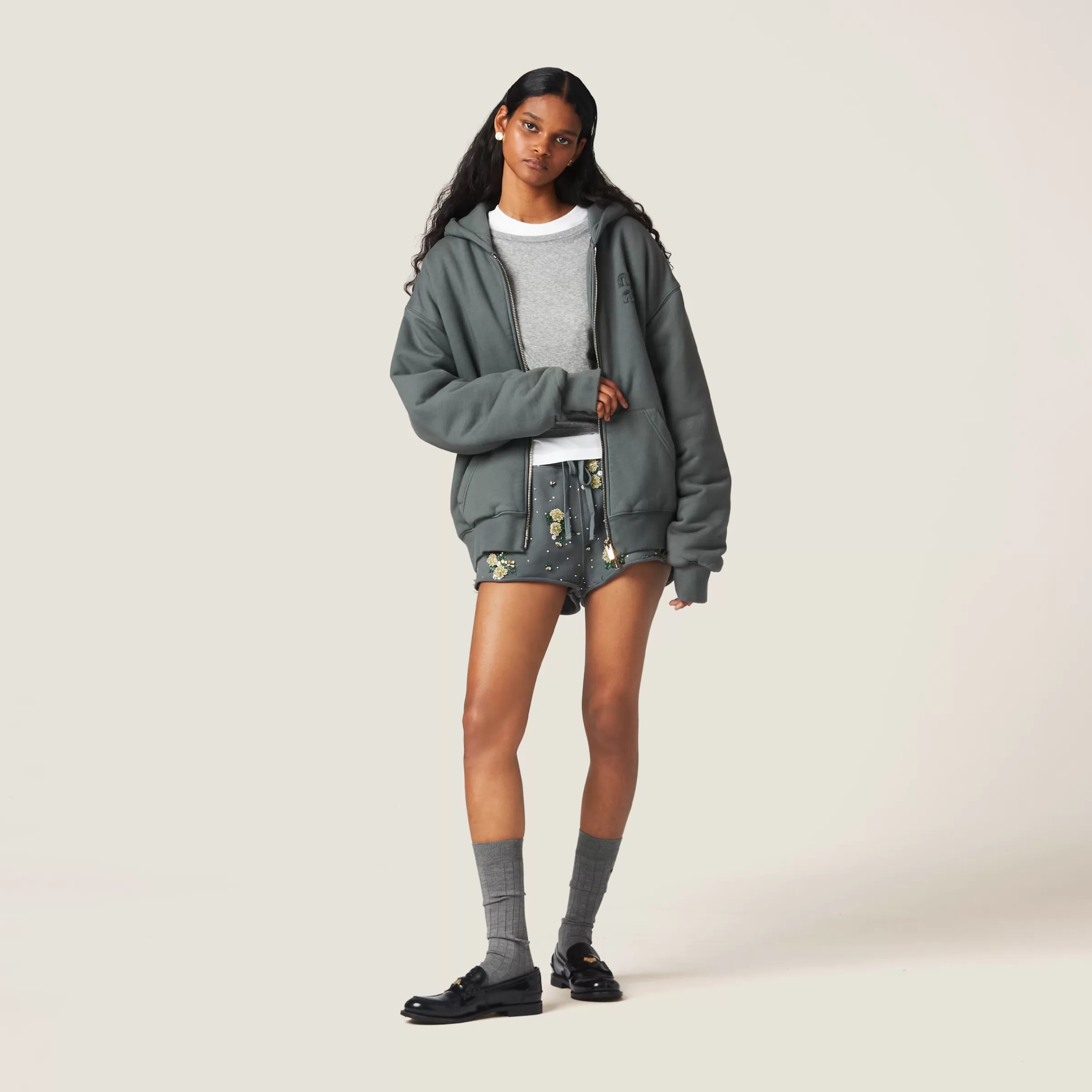 Miu Miu Garment Dyed Cotton Fleece Hoodie |