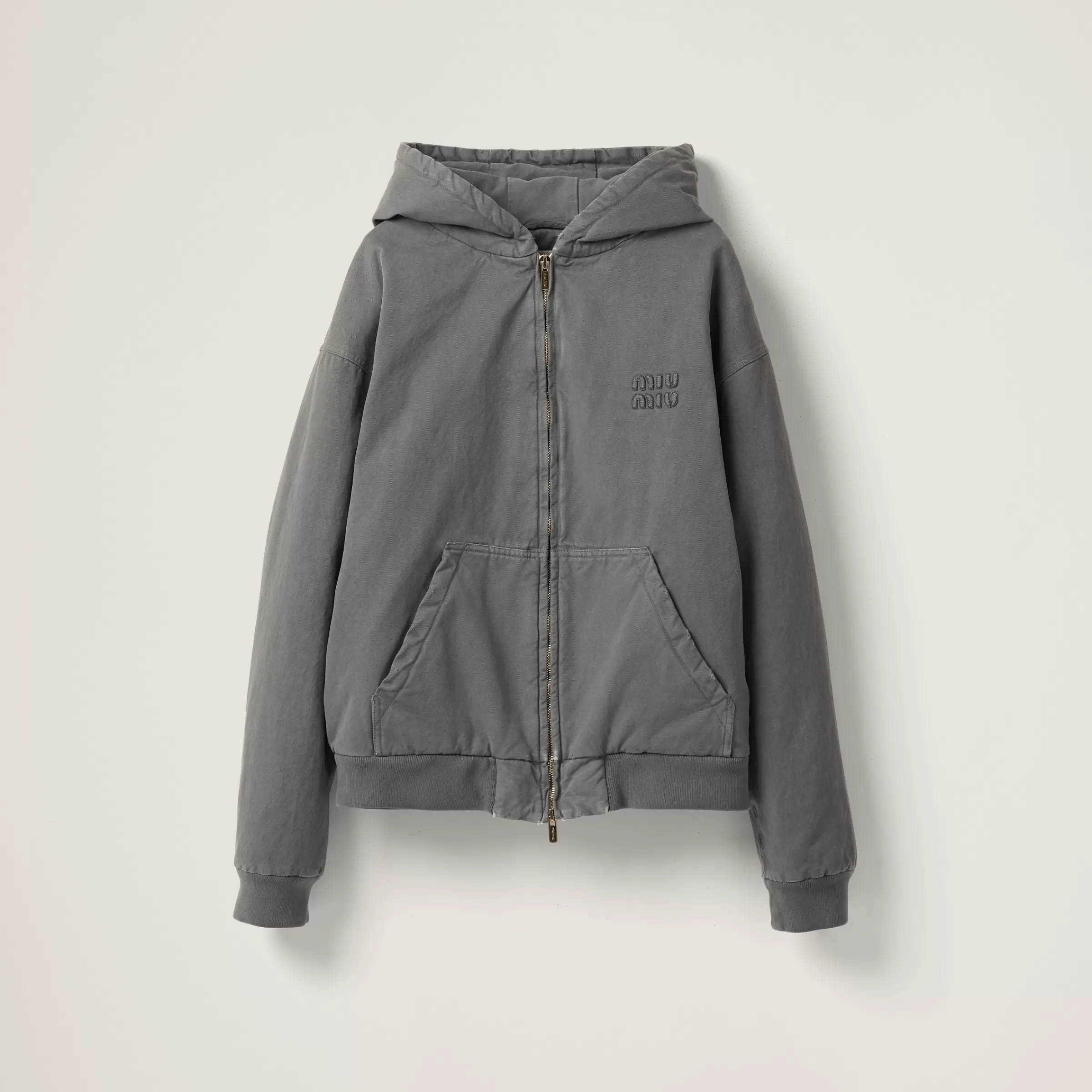 Miu Miu Garment-dyed Blouson Jacket With Embroidered Logo |