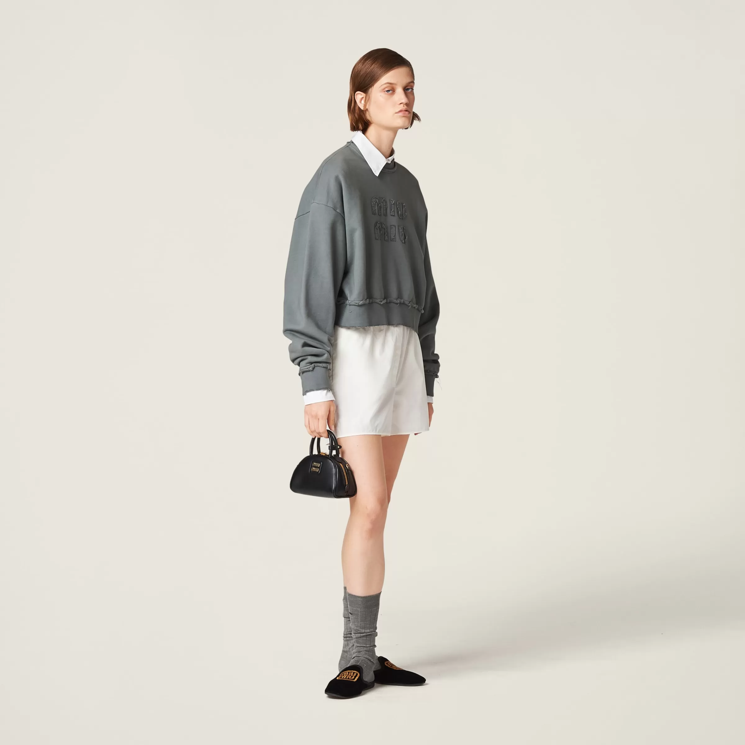 Miu Miu Garment-dyed Cotton Fleece Sweatshirt |