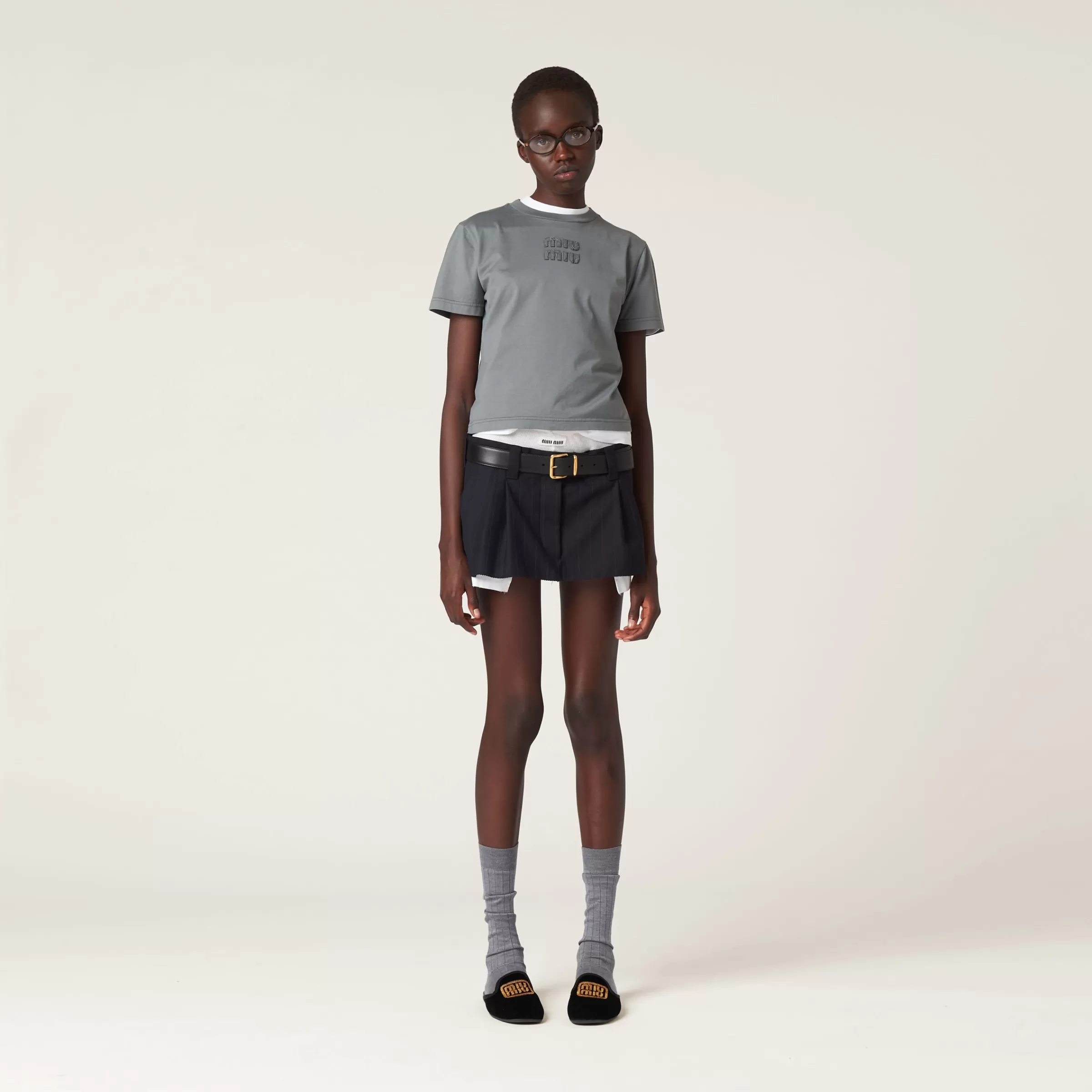 Miu Miu Garment-dyed Jersey T-shirt With Embroidered Logo |