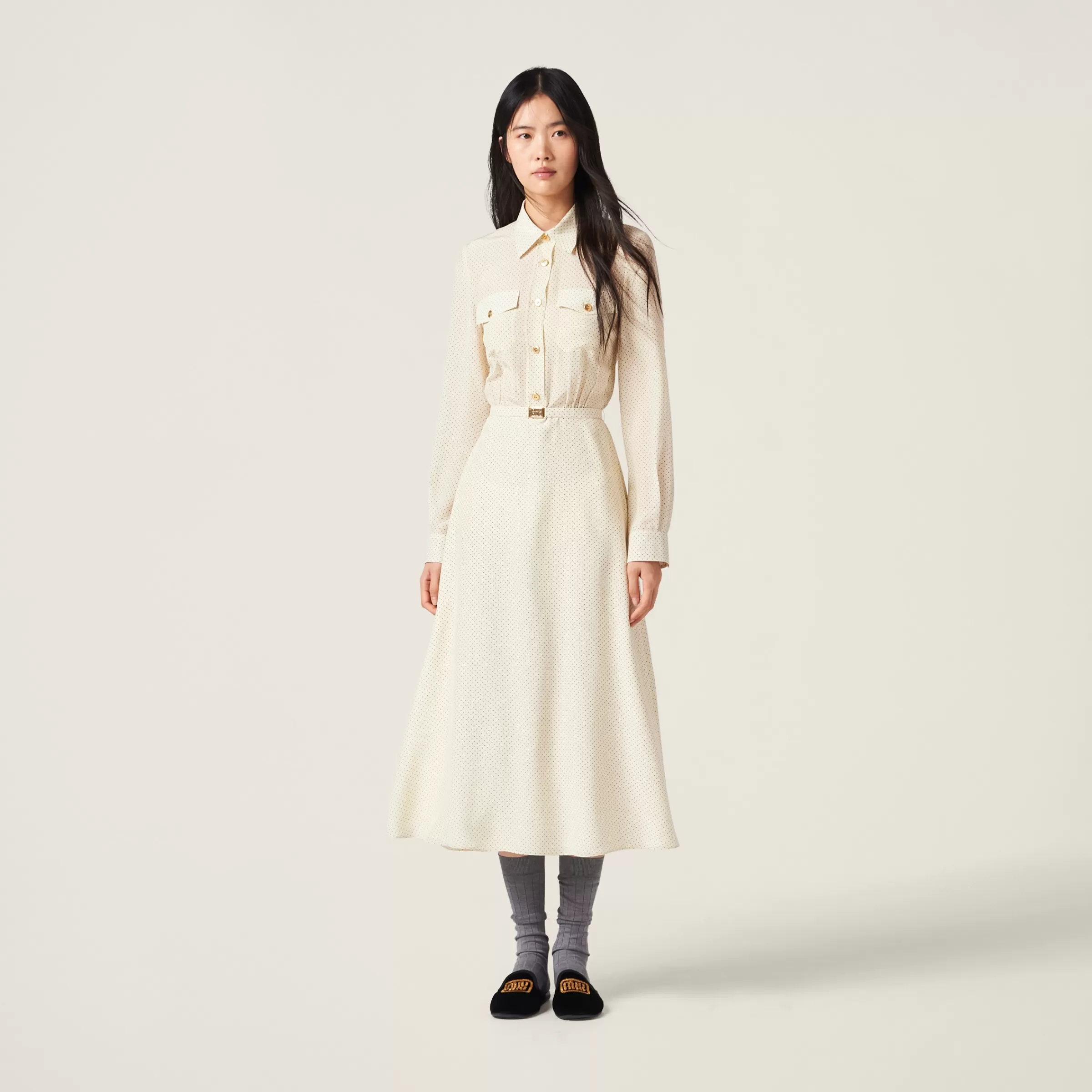 Miu Miu Long Crepe De Chine Dress |