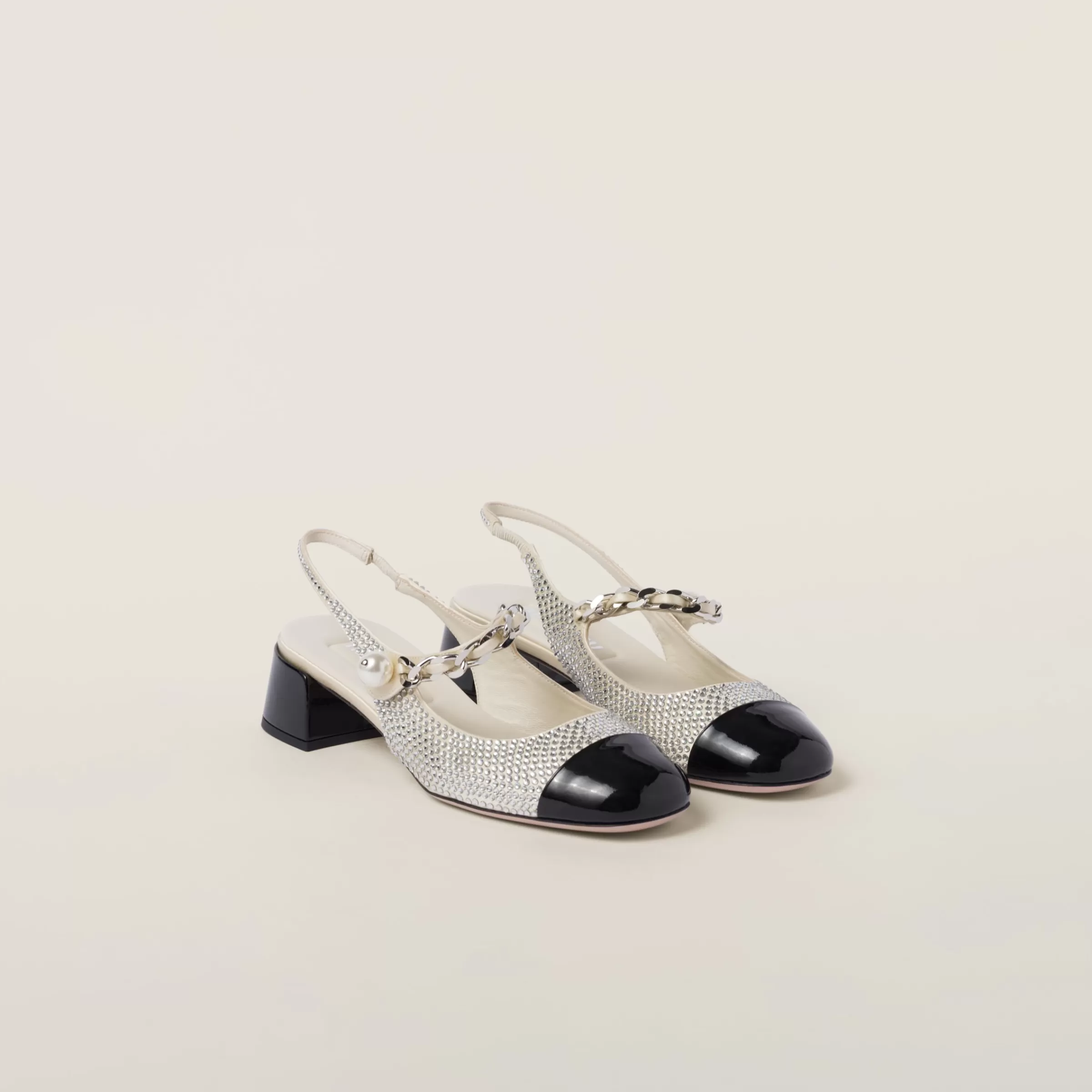 Miu Miu Satin And Crystal Slingback Pumps |