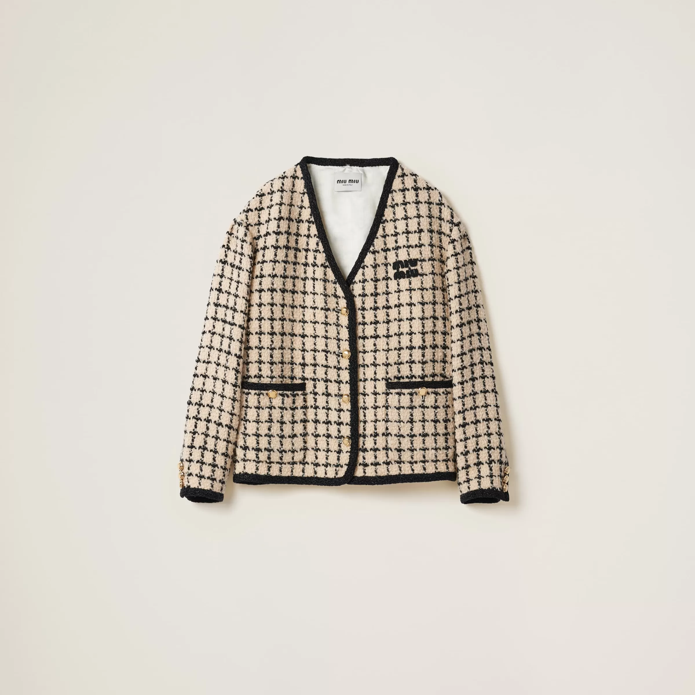 Miu Miu Single-breasted Check Lamé Jacket |