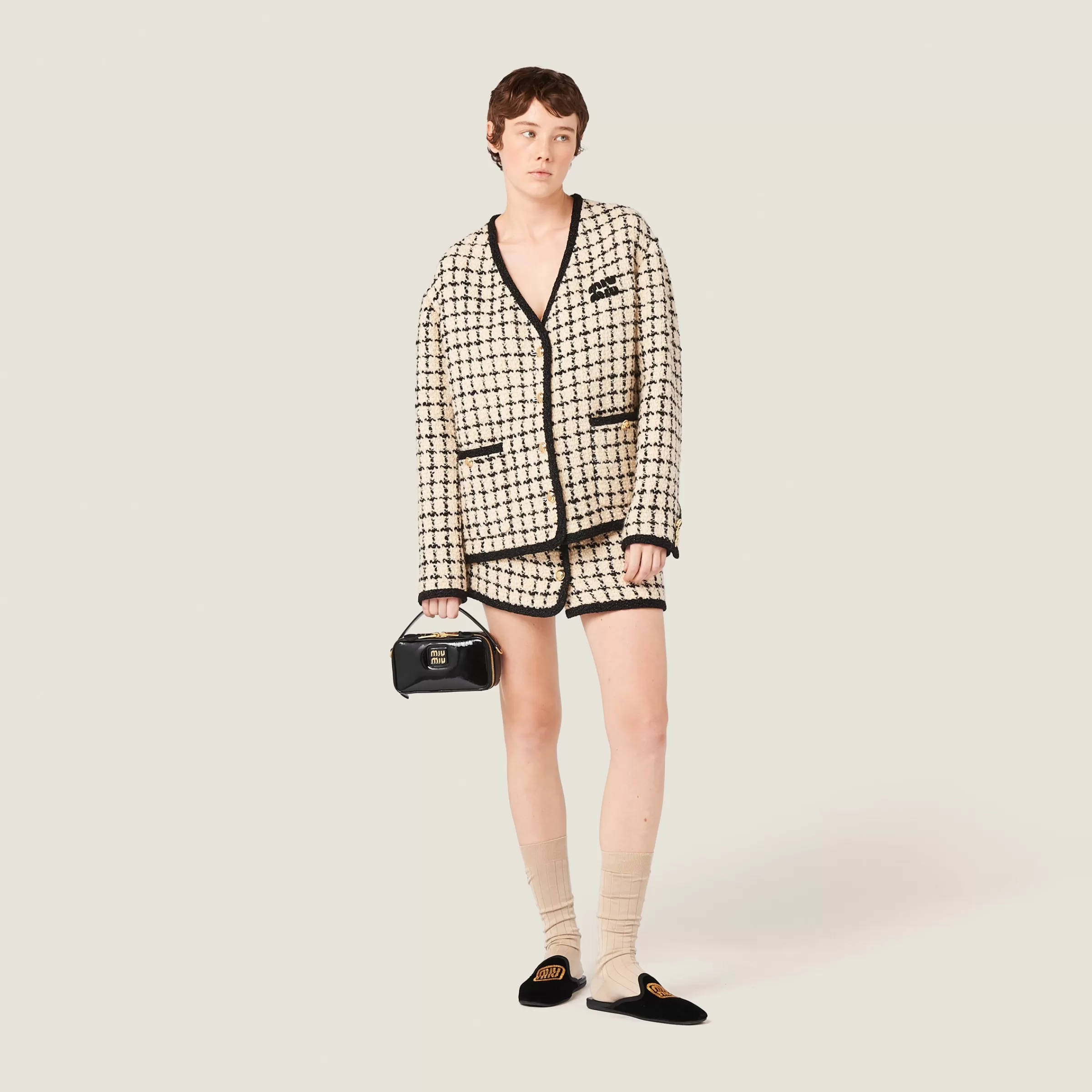 Miu Miu Single-breasted Check Lamé Jacket |