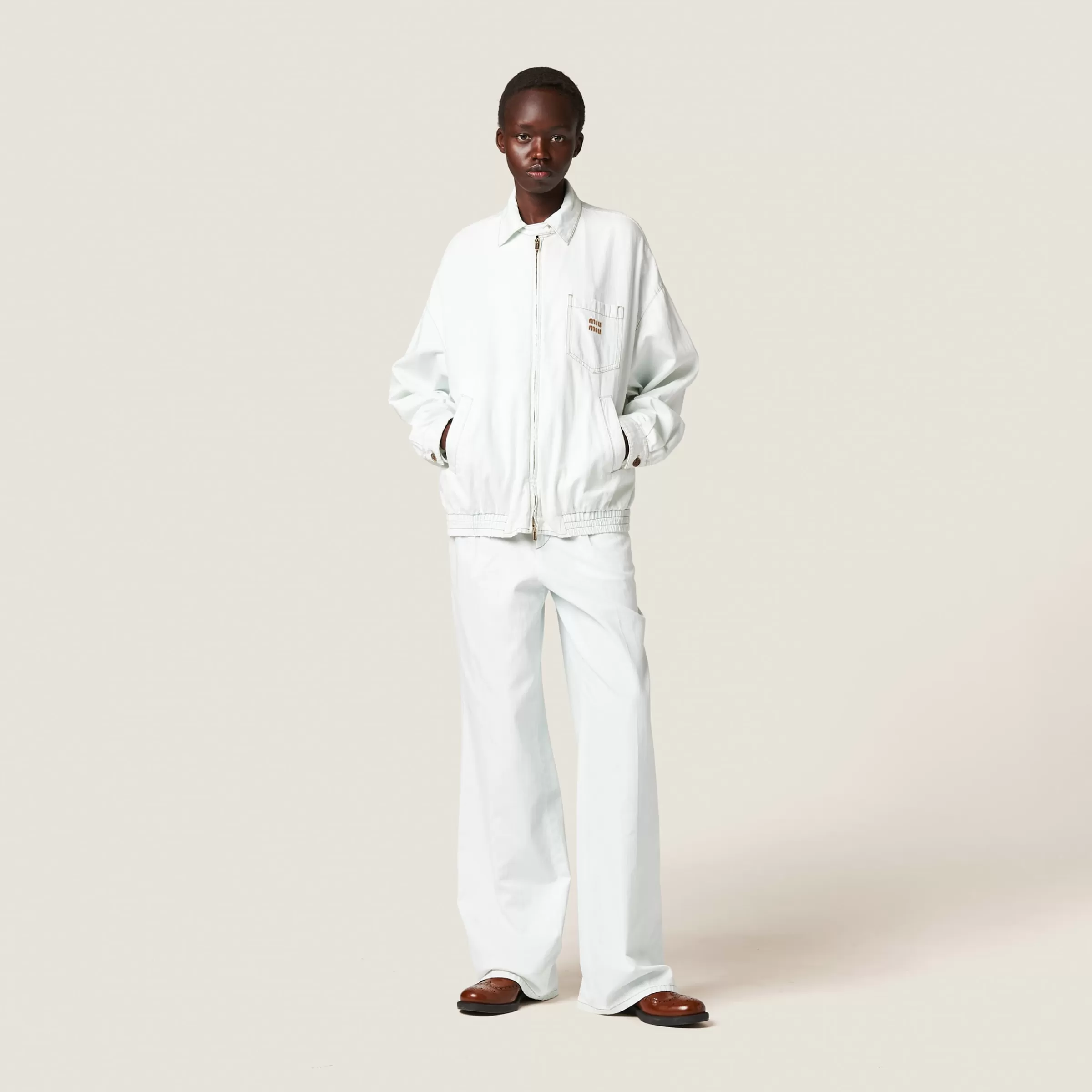 Miu Miu Chambray Denim Blouson Jacket |