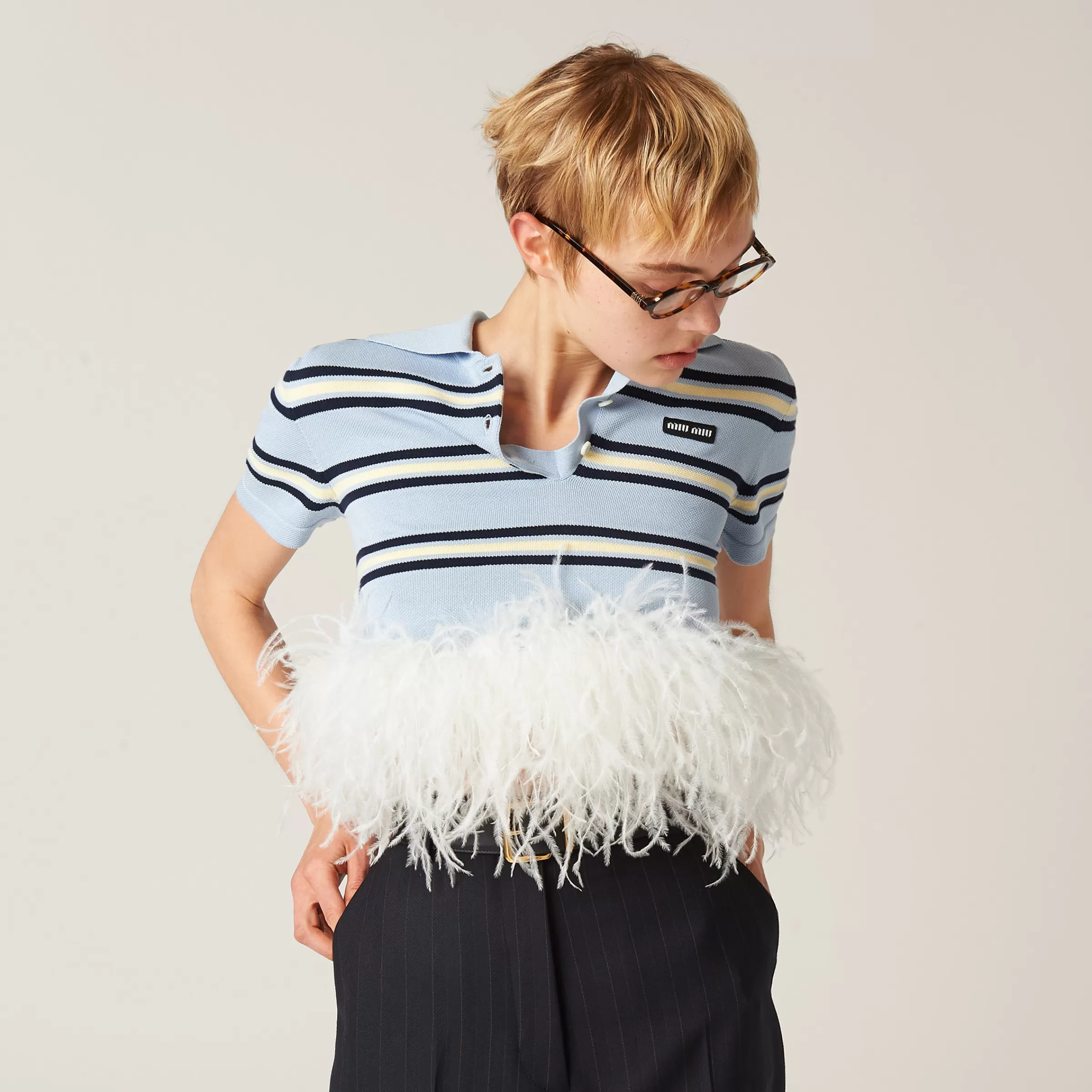 Miu Miu Silk And Cotton Knit Polo Shirt |