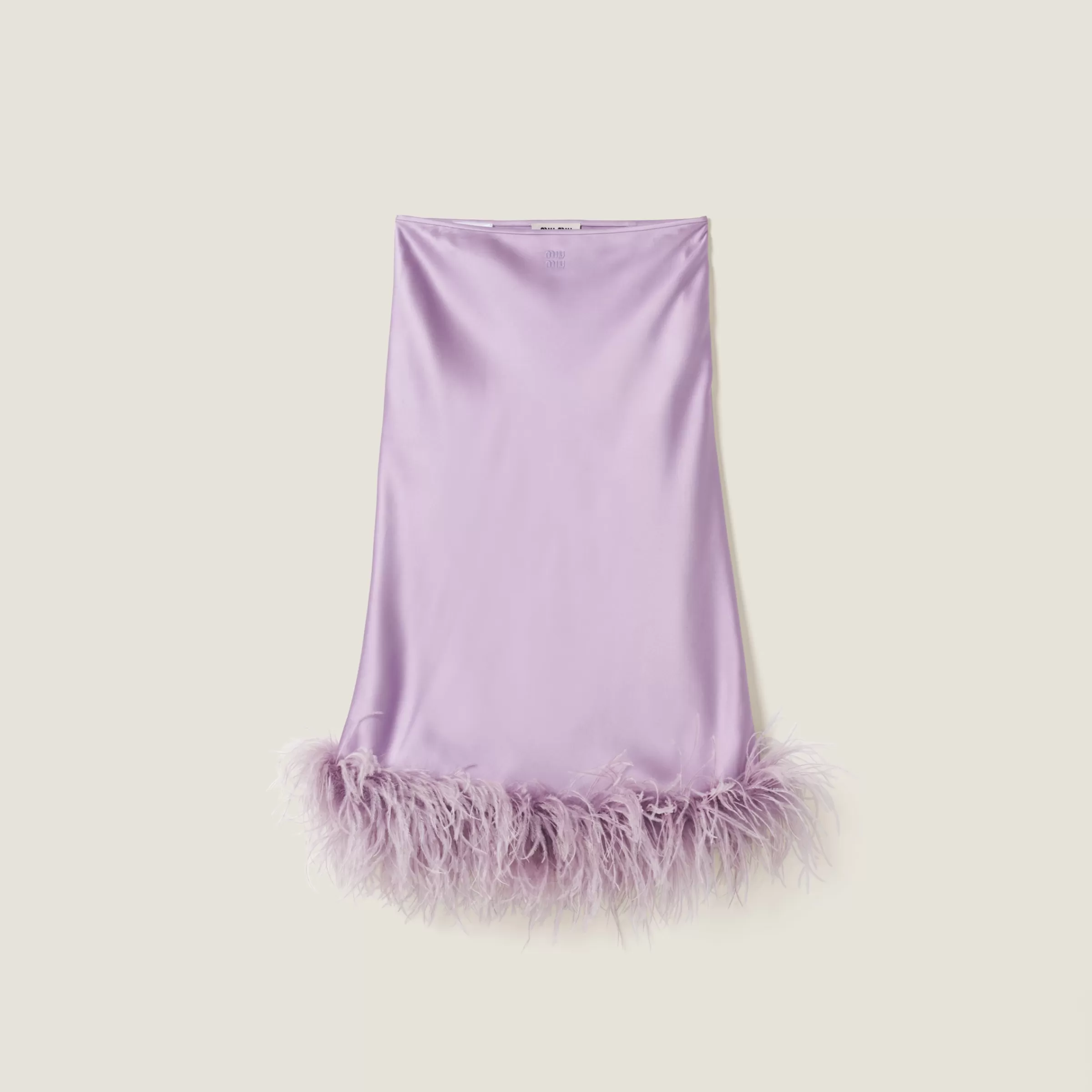 Miu Miu Feather-trimmed Satin Skirt |