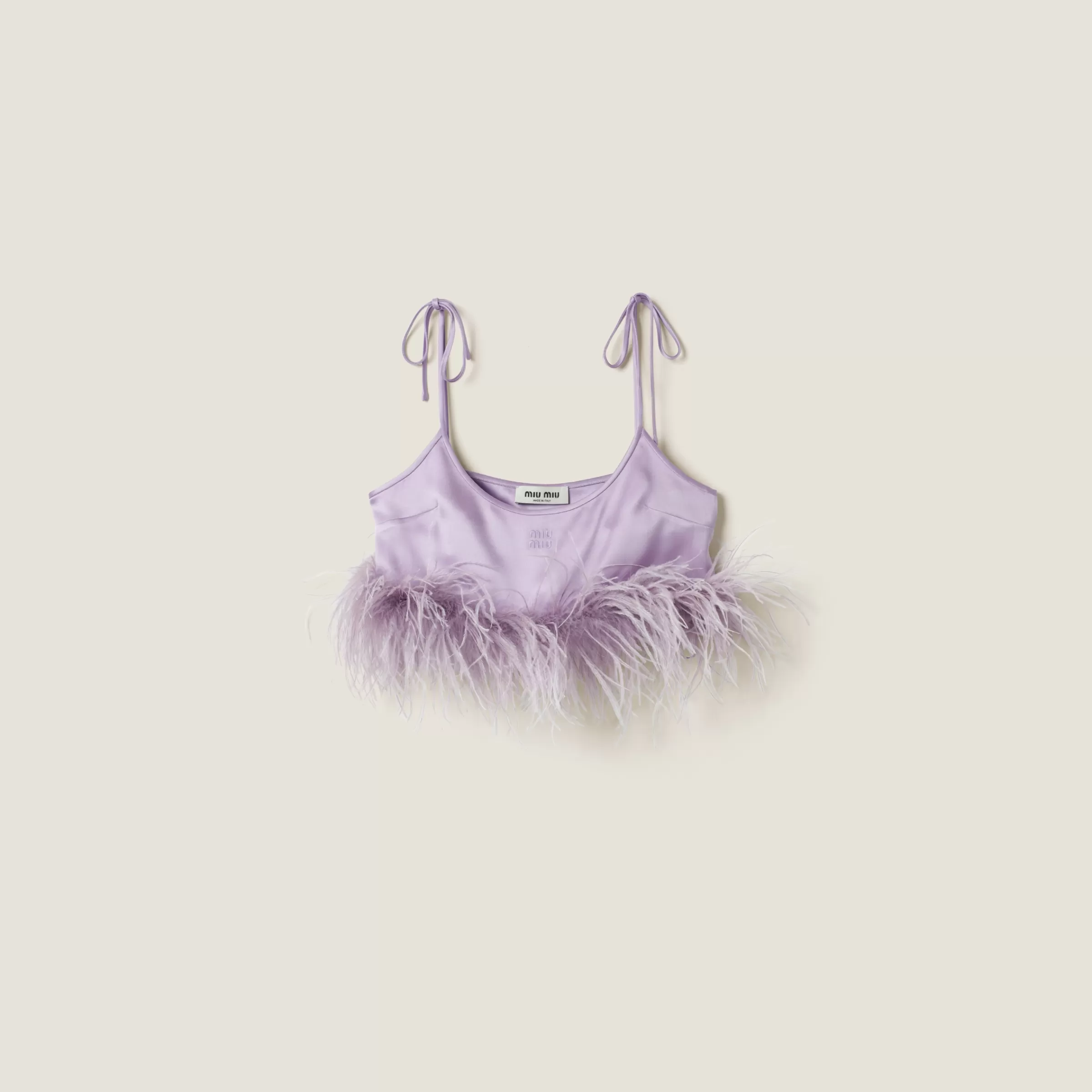 Miu Miu Feather-trimmed Satin Top |