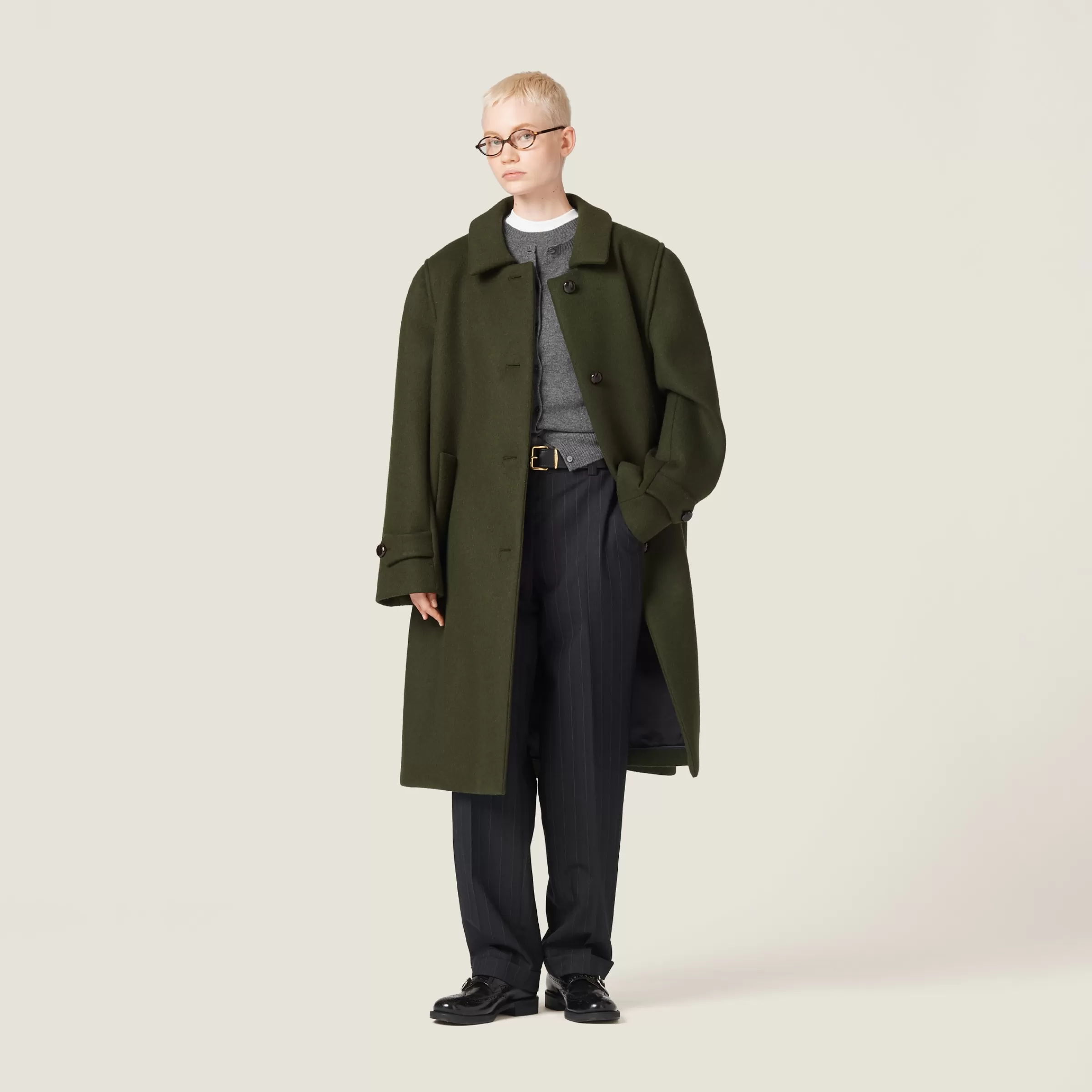 Miu Miu Single-breasted Loden Cloth Coat |