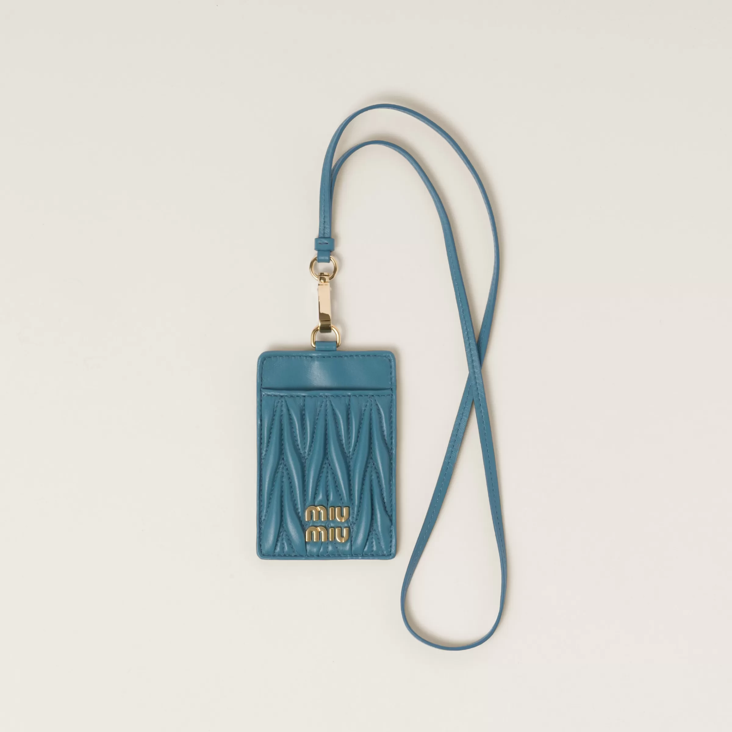 Miu Miu Marina Blue Matelassé Nappa Leather Badge Holder |