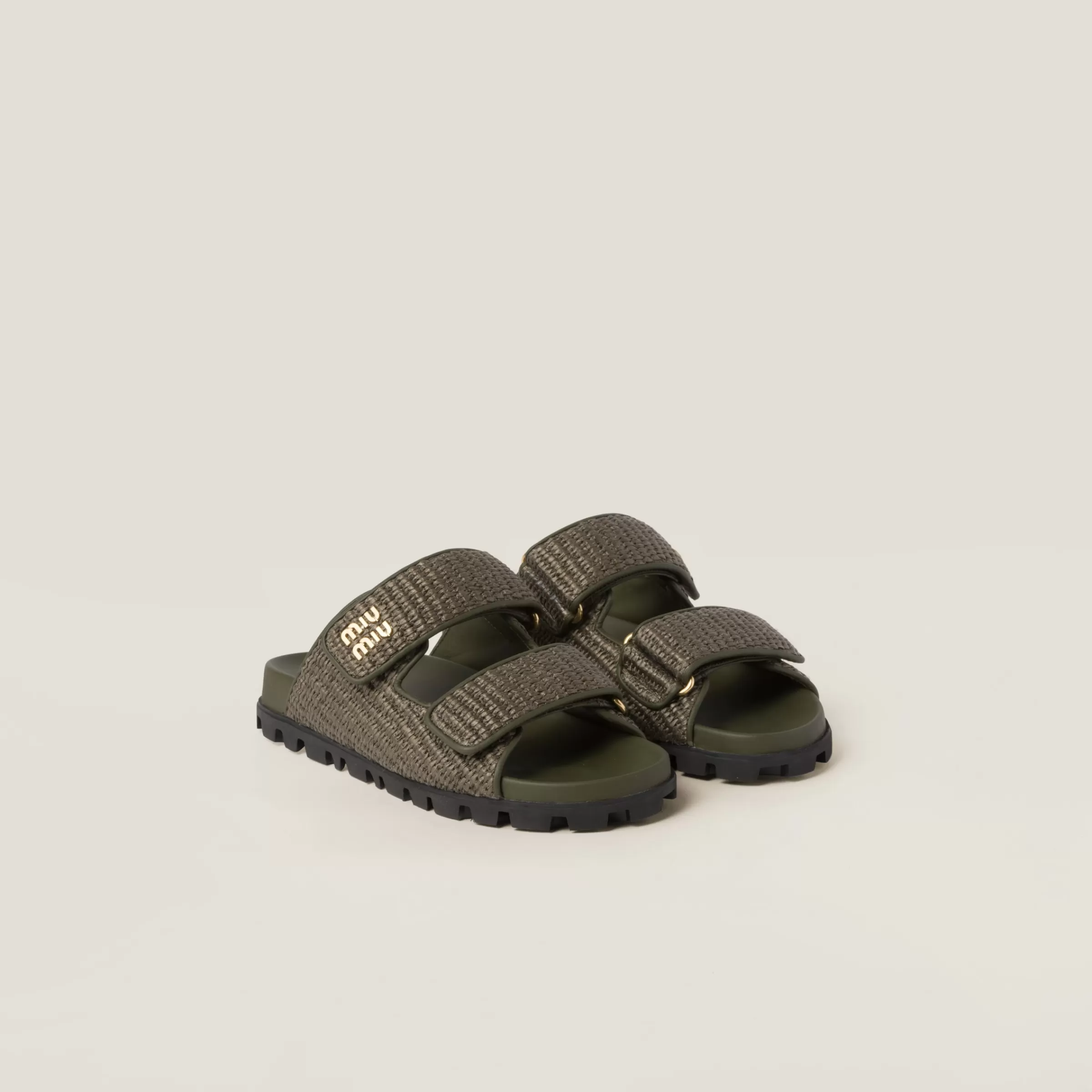 Miu Miu Raffia-effect Woven Fabric Slides |