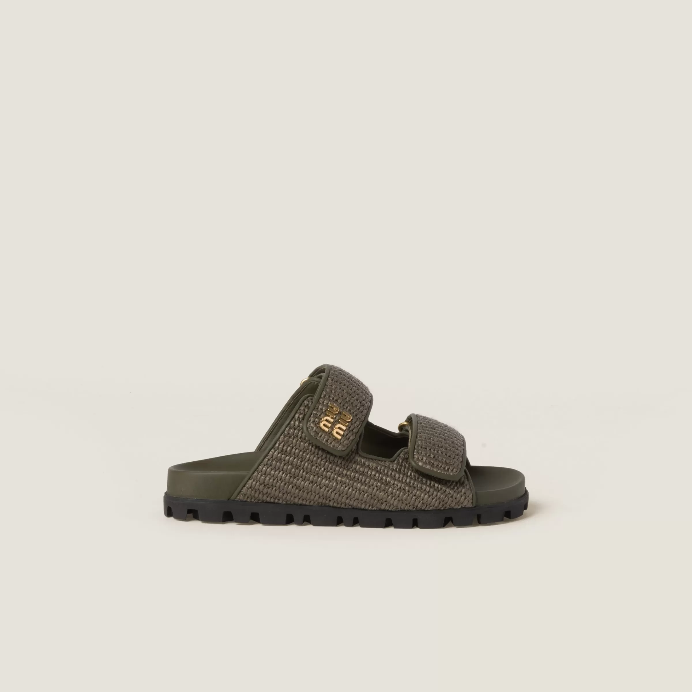 Miu Miu Raffia-effect Woven Fabric Slides |