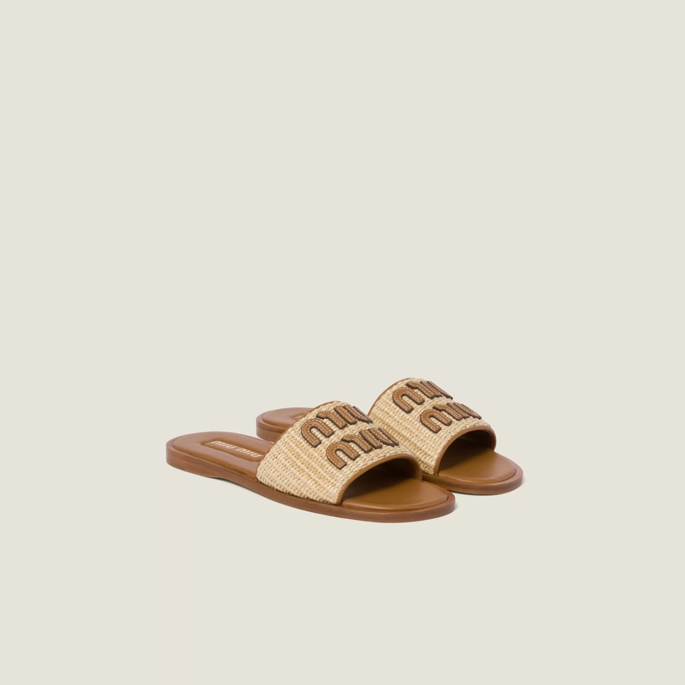 Miu Miu Raffia-effect Woven Fabric Slides |