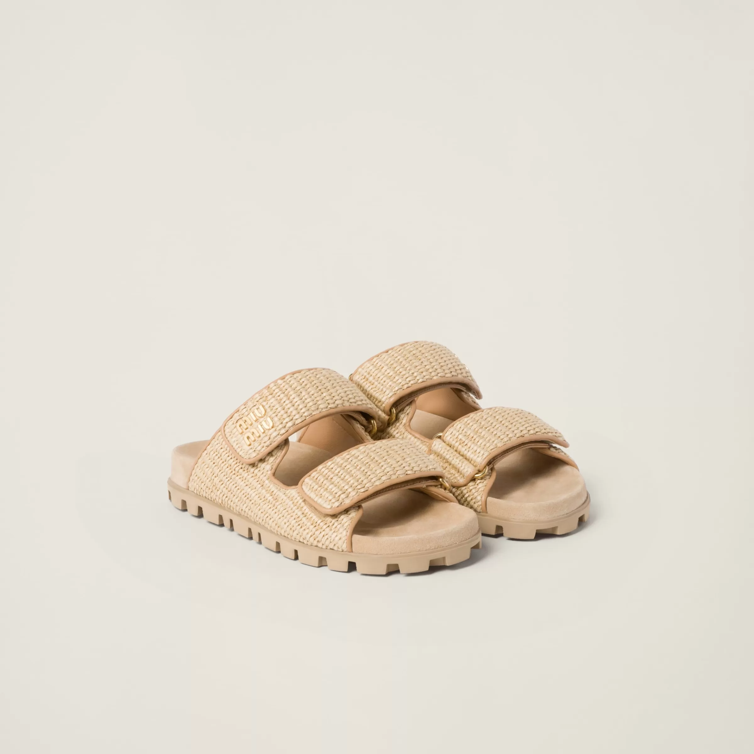 Miu Miu Raffia-effect Woven Fabric Slides |