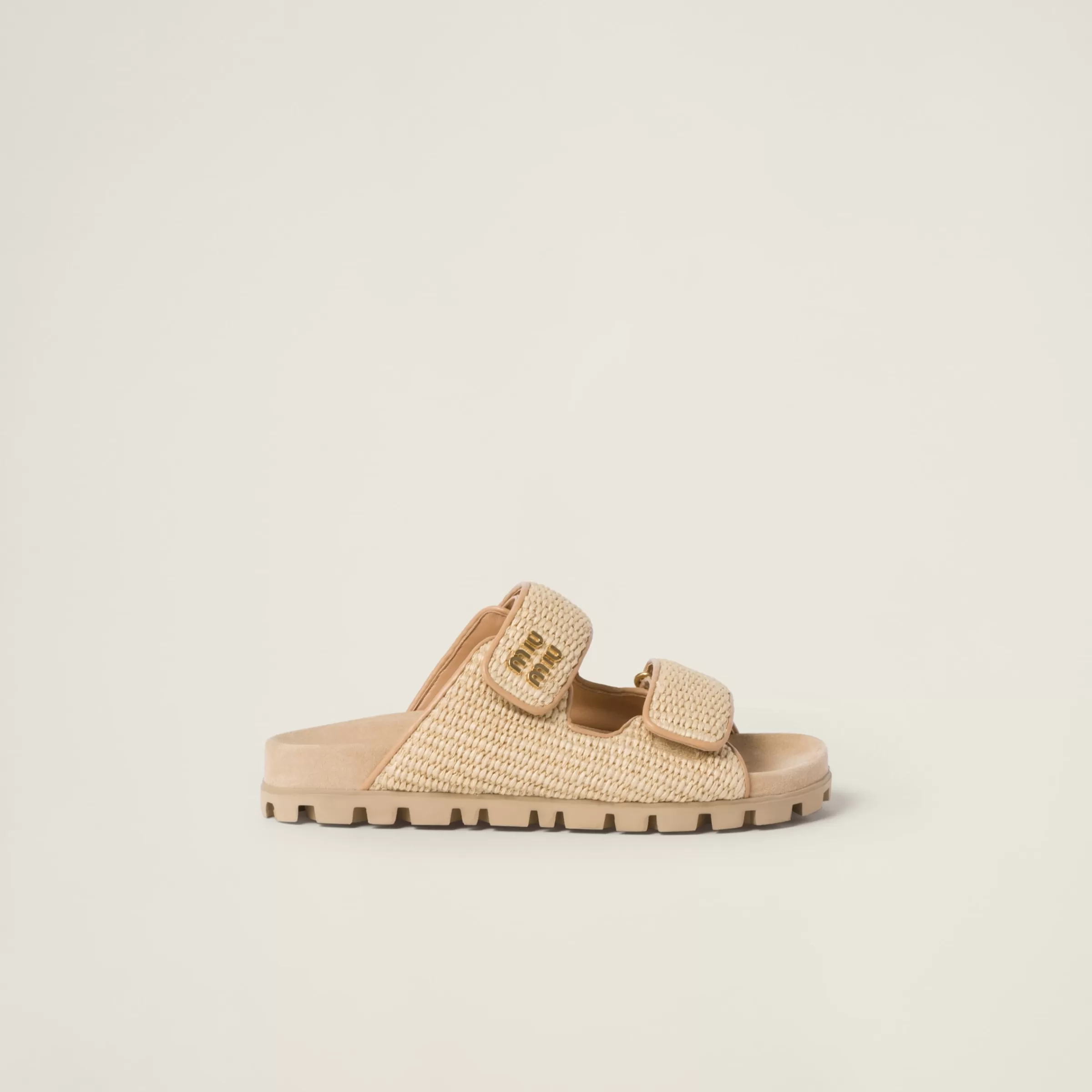 Miu Miu Raffia-effect Woven Fabric Slides |