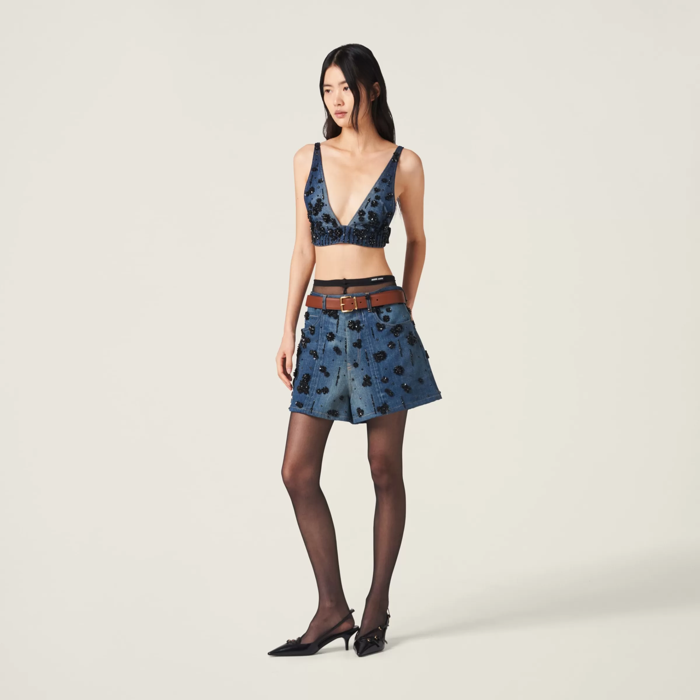 Miu Miu Embellished Denim Shorts |