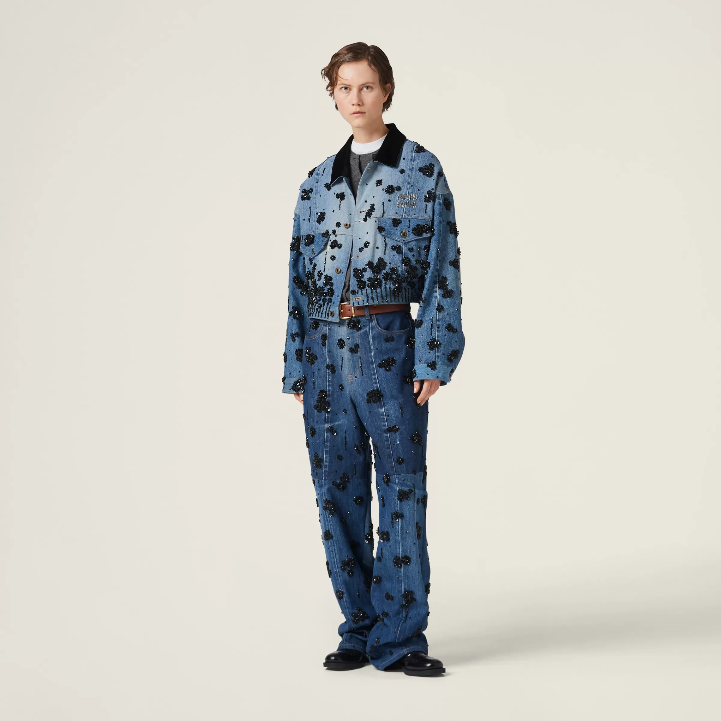 Miu Miu Embellished Denim Trucker Jacket |