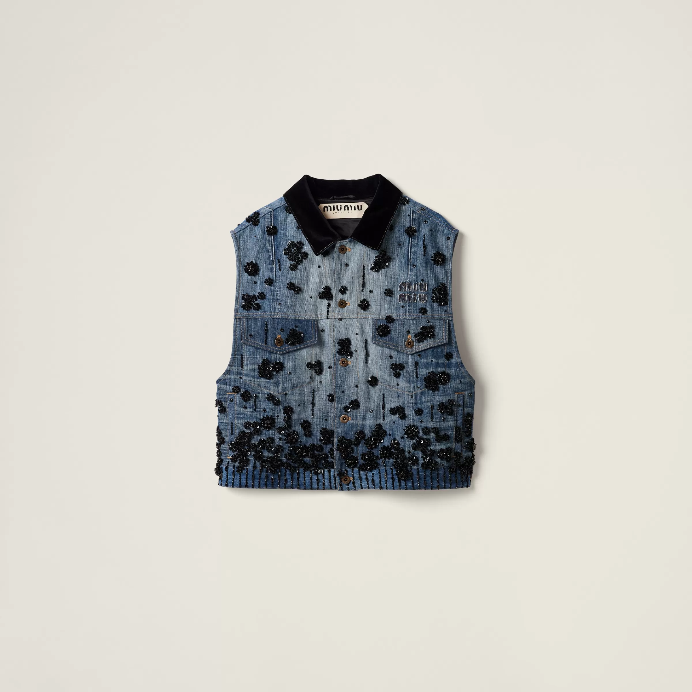 Miu Miu Embellished Denim Trucker Vest |
