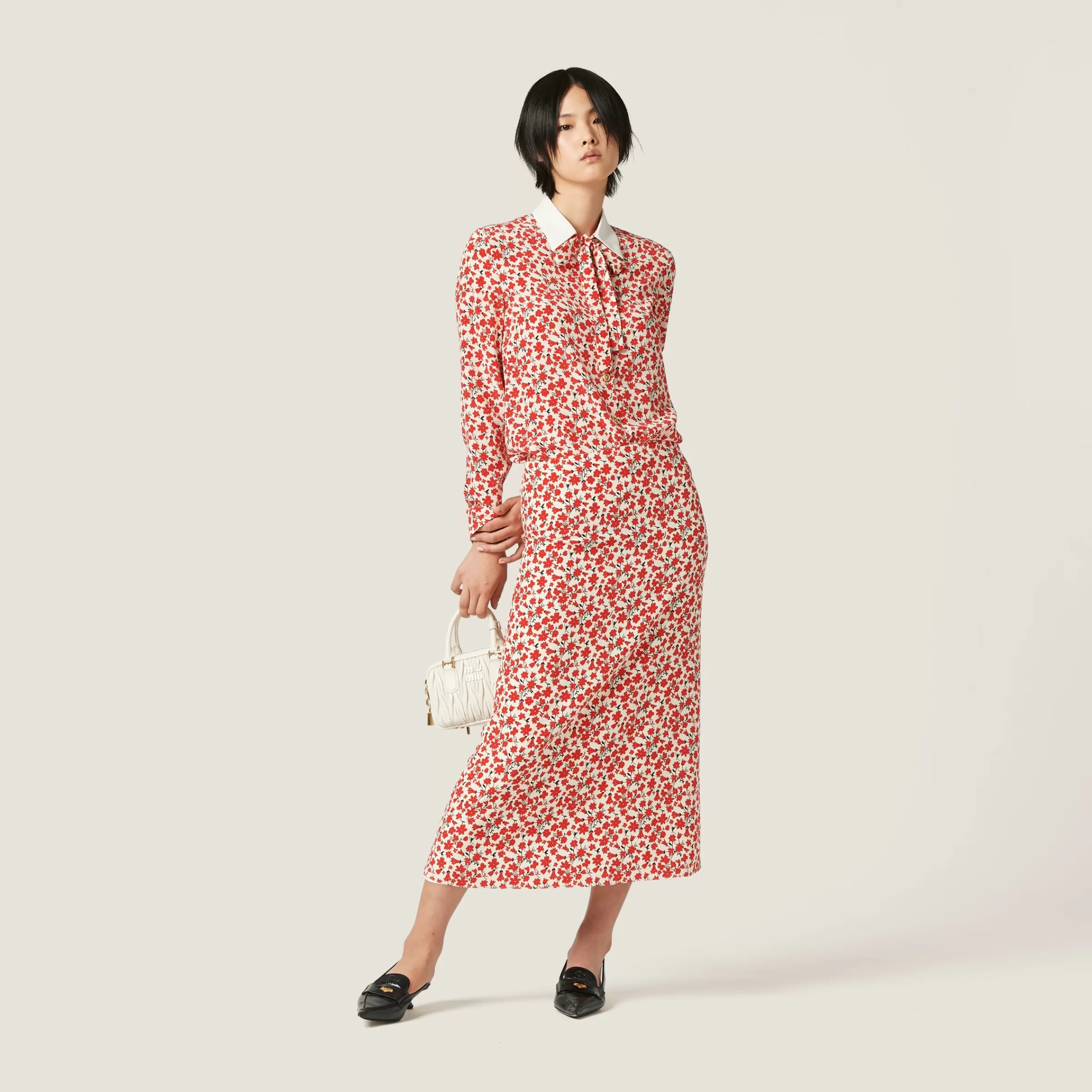 Miu Miu Floral Print Crepe De Chine Shirt |