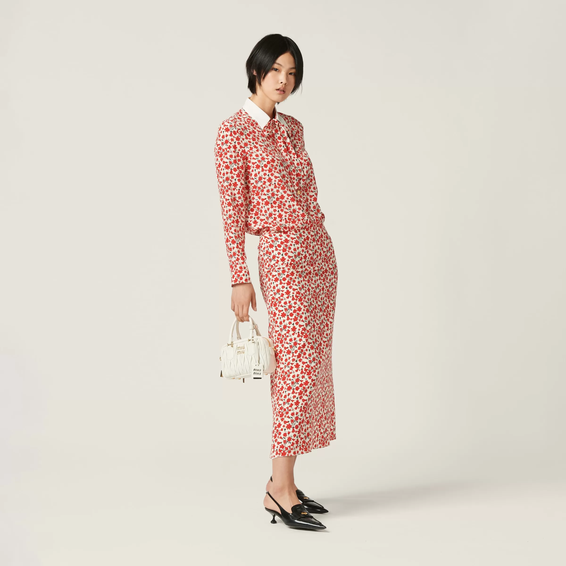 Miu Miu Floral Print Crepe De Chine Skirt |