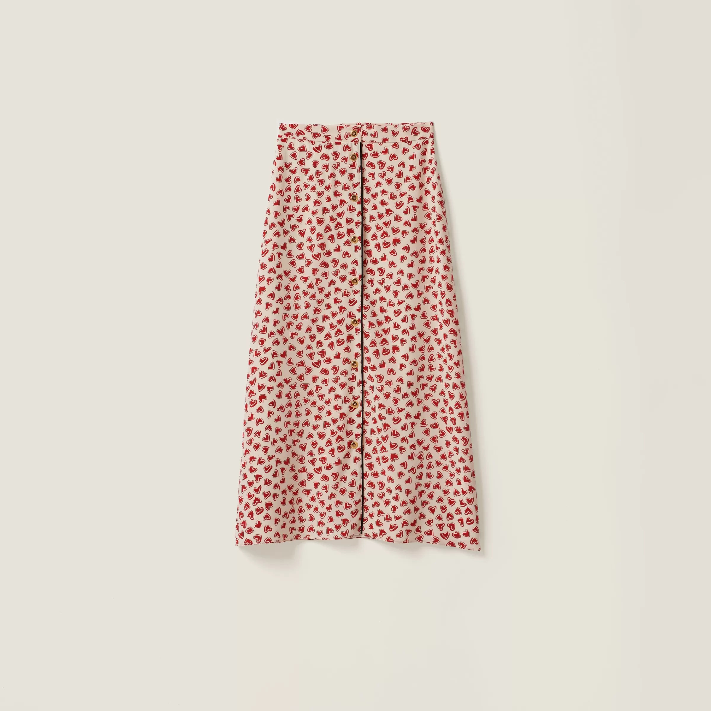 Miu Miu Heart Print Crepe De Chine Skirt |