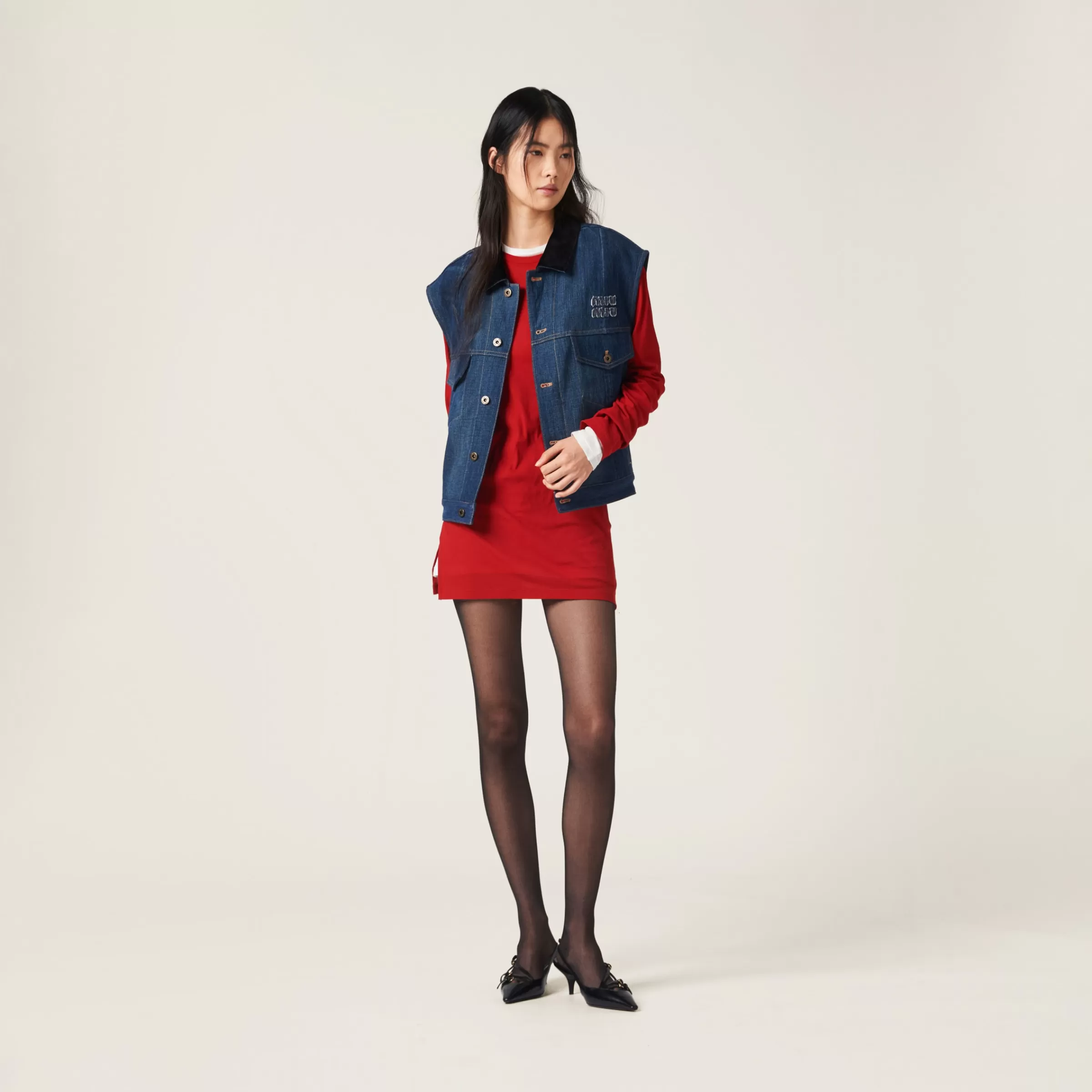 Miu Miu Ribbed Knit Jersey Dress |