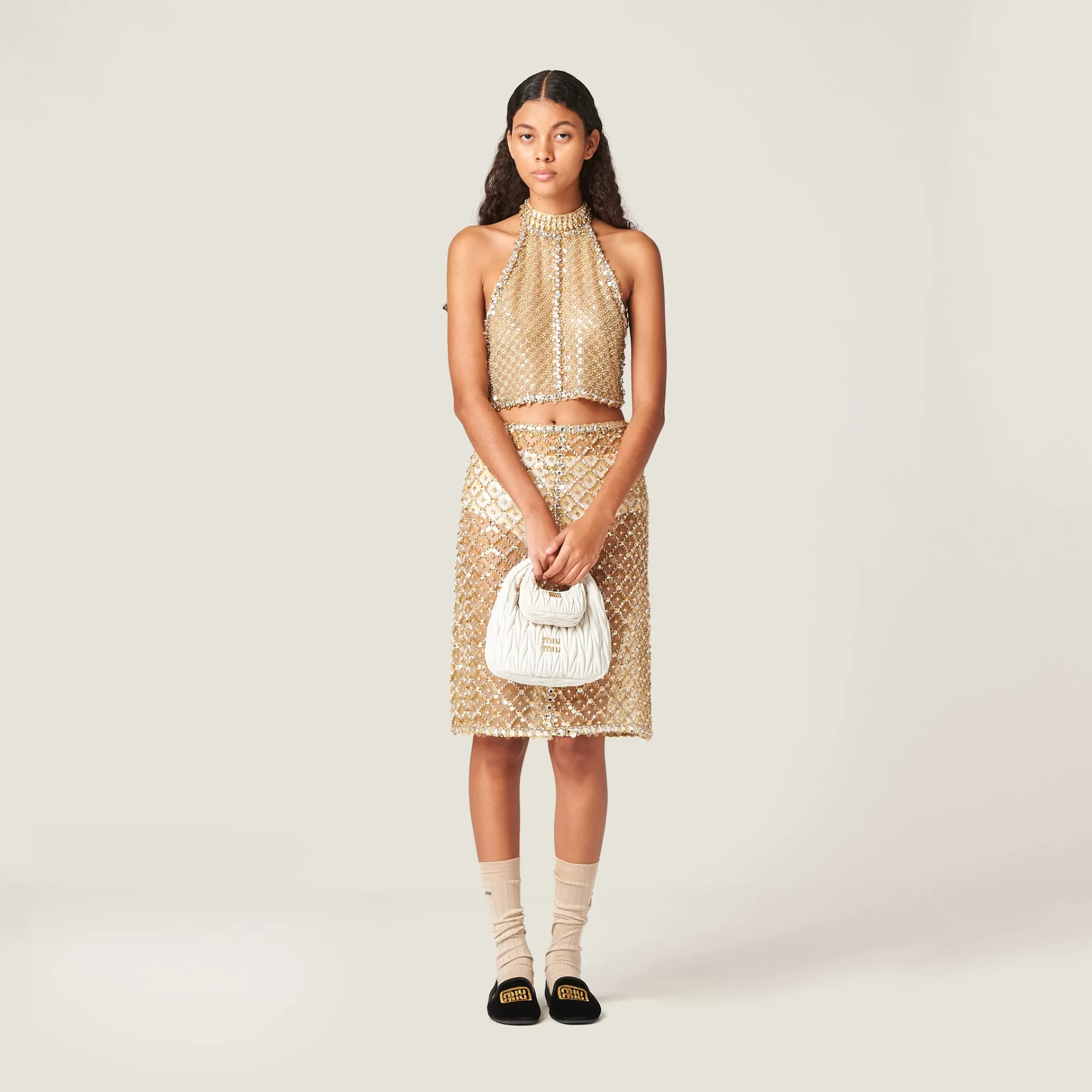 Miu Miu Embroidered Organza Halter Top |
