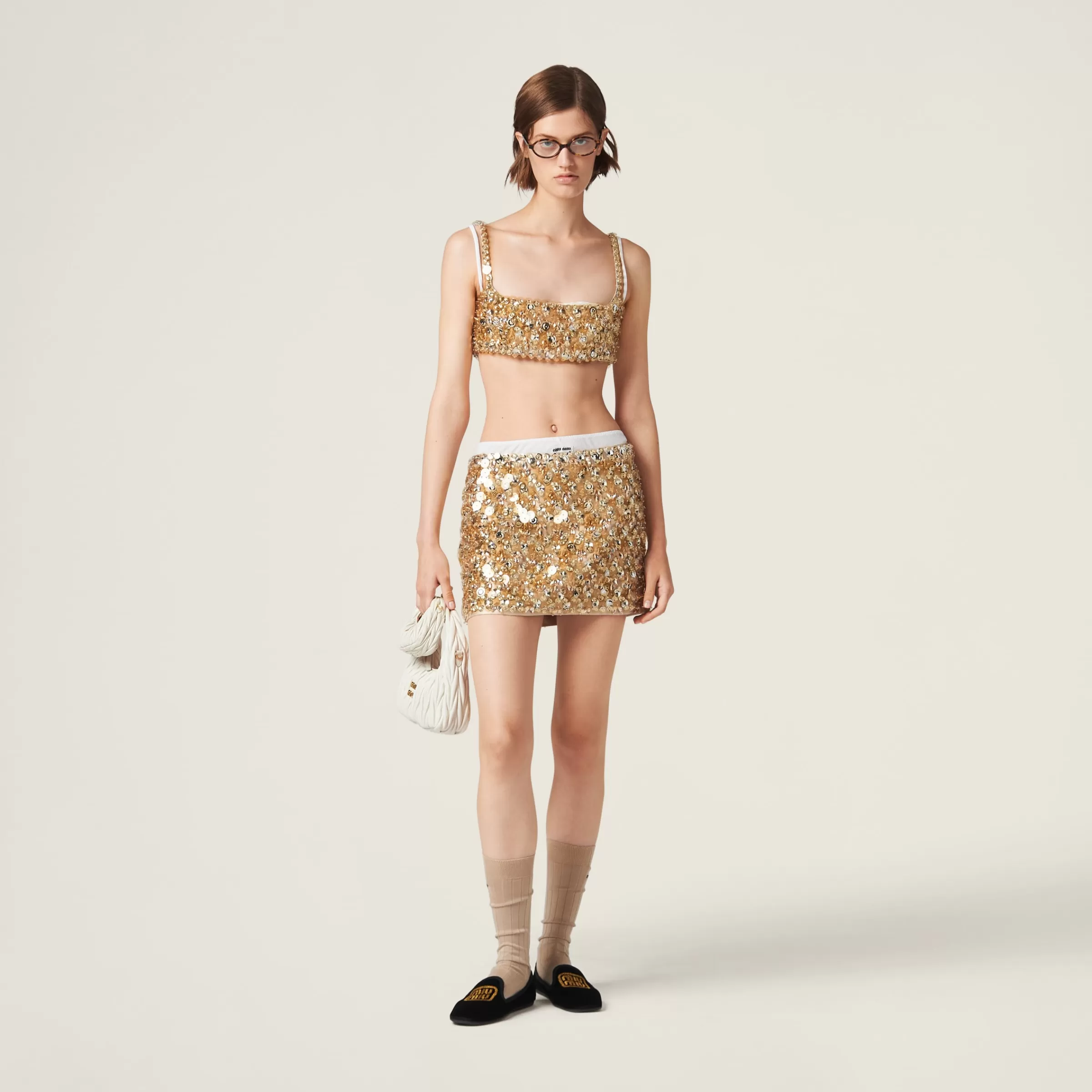 Miu Miu Silk And Wool Miniskirt |