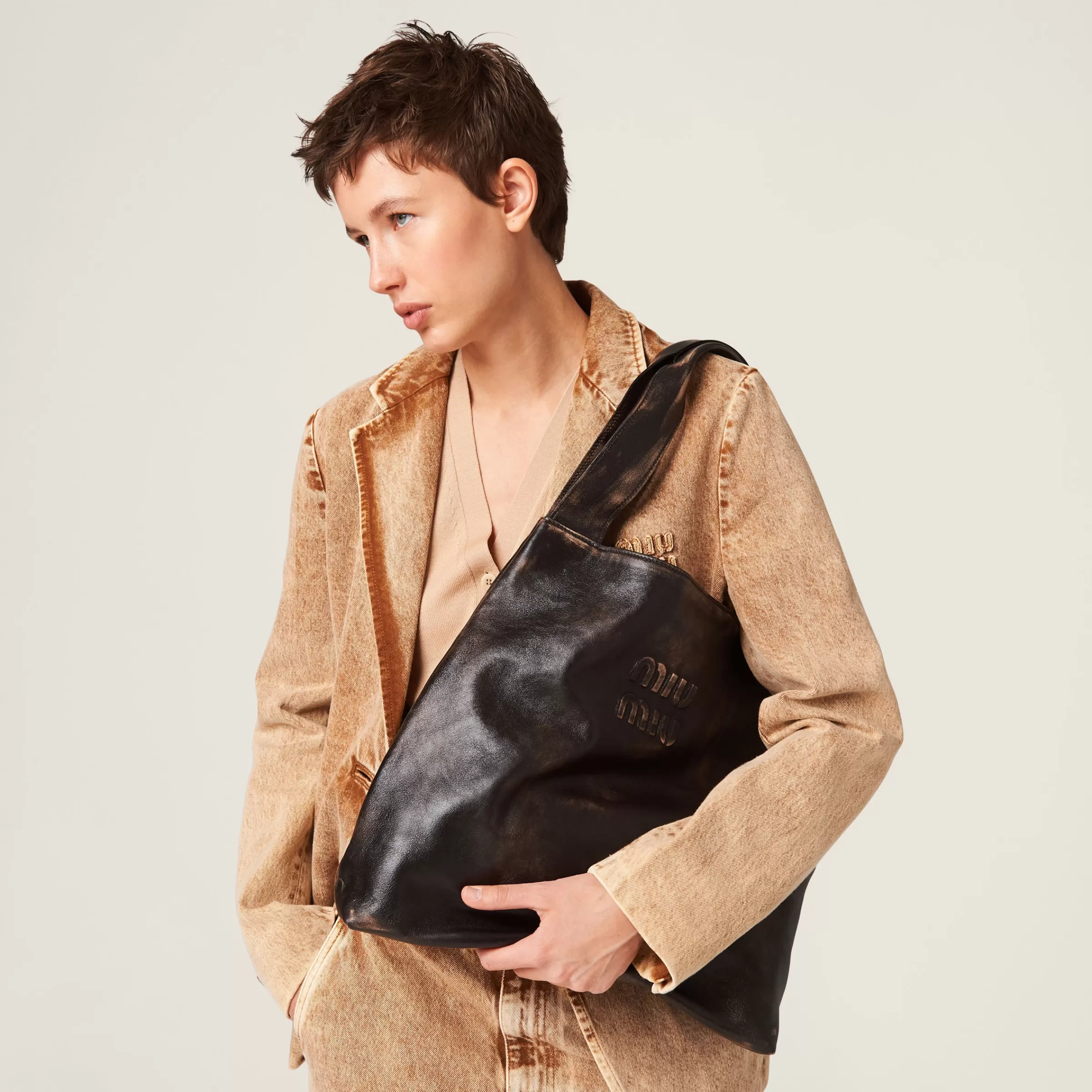 Miu Miu Nappa Hobo Bag With Logo |
