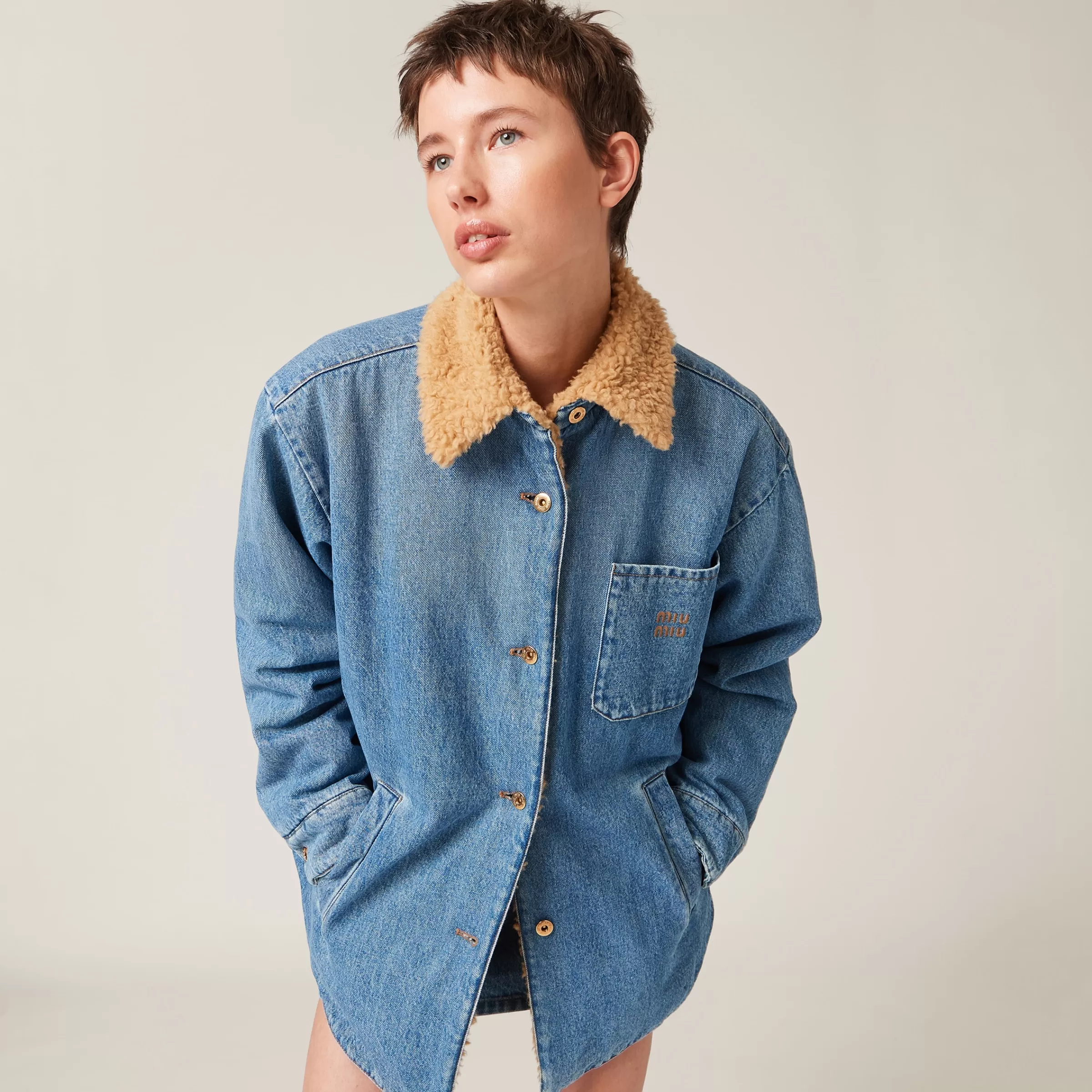 Miu Miu Embroidered Denim Blouson Jacket |