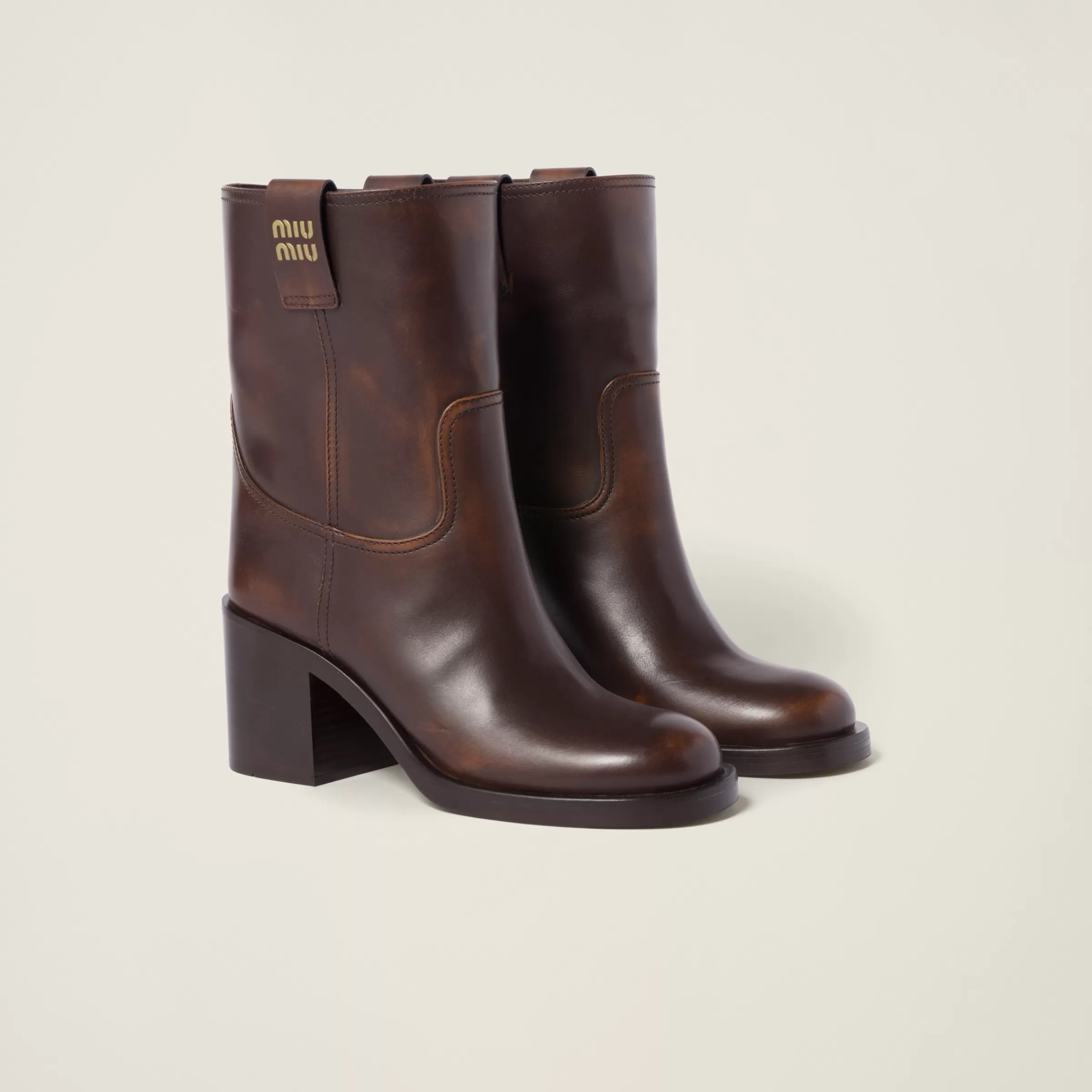 Miu Miu Fumé Leather Booties |
