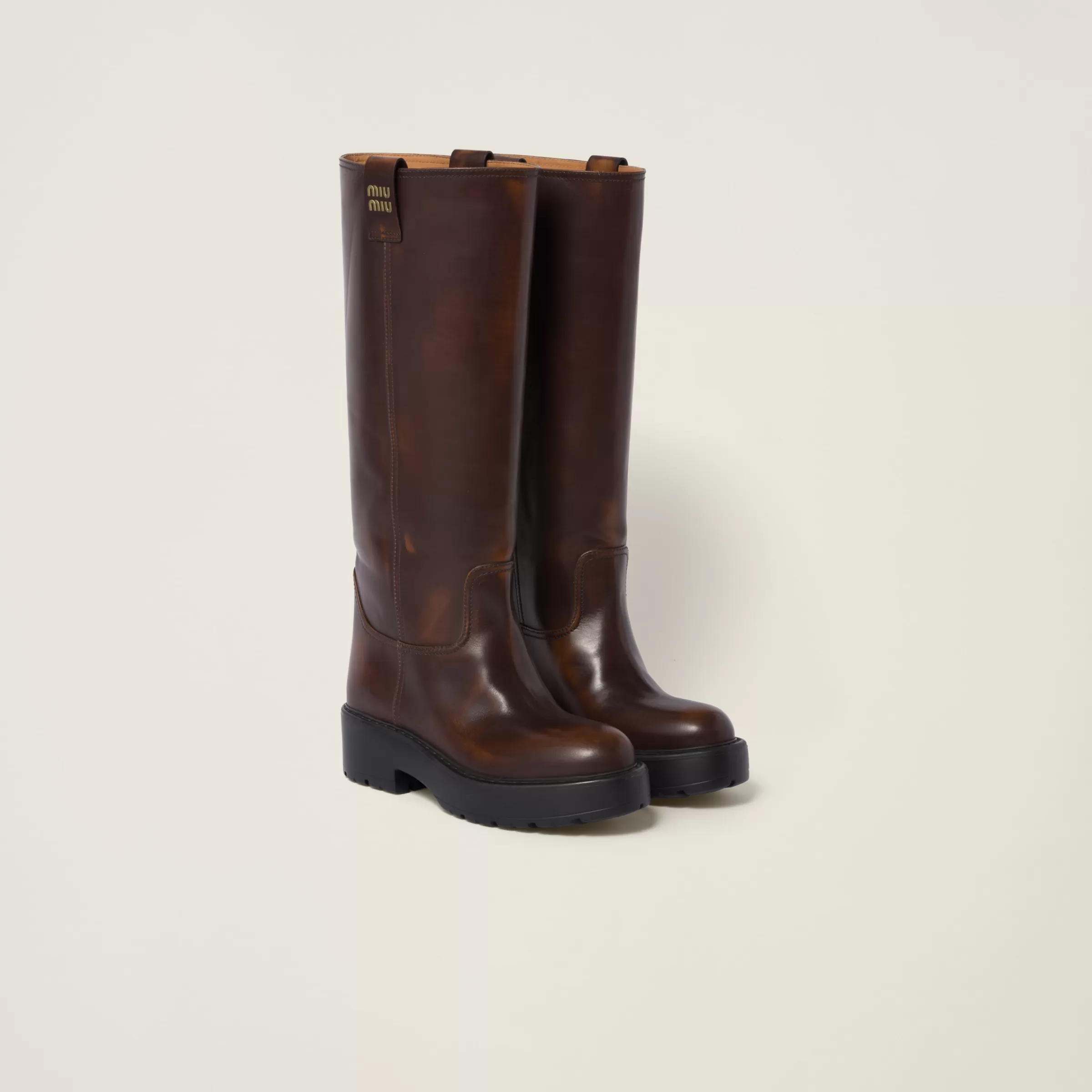 Miu Miu Fumé Leather Boots |