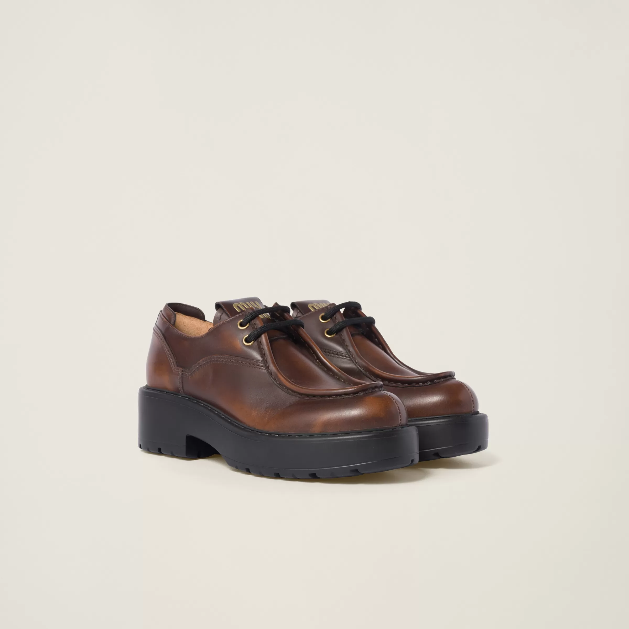 Miu Miu Laced Fumé Leather Shoes |