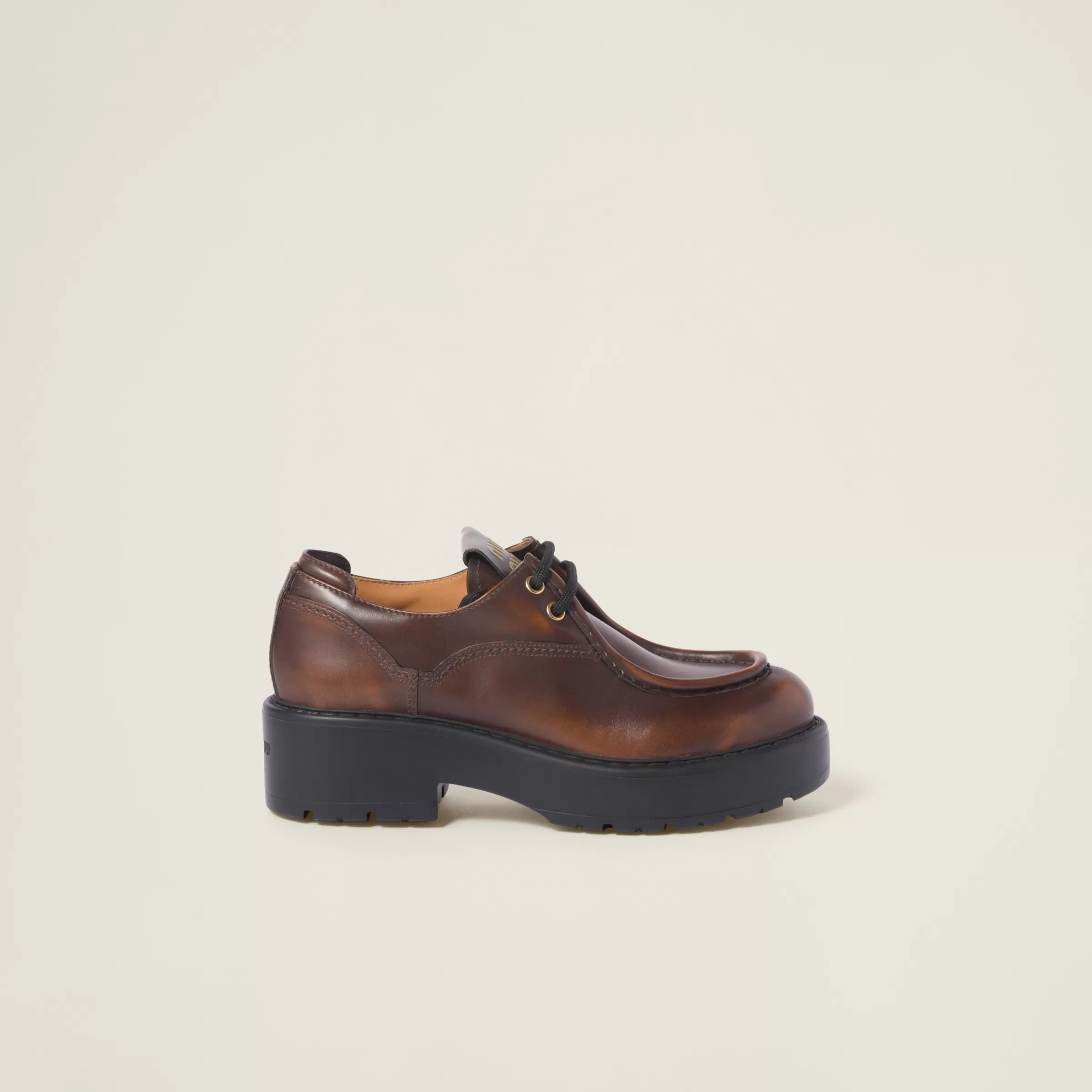 Miu Miu Laced Fumé Leather Shoes |