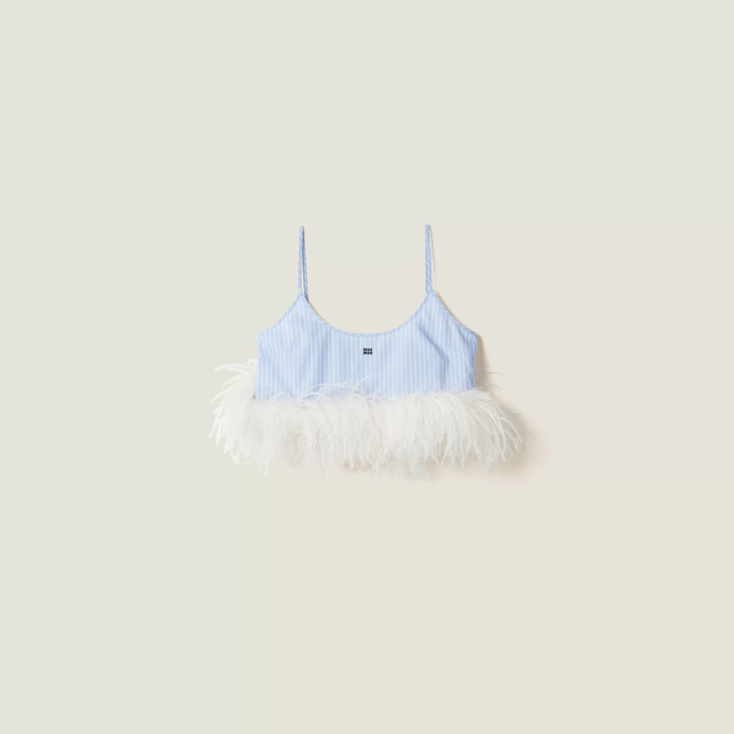 Miu Miu Feather-trimmed Striped Cotton Top |