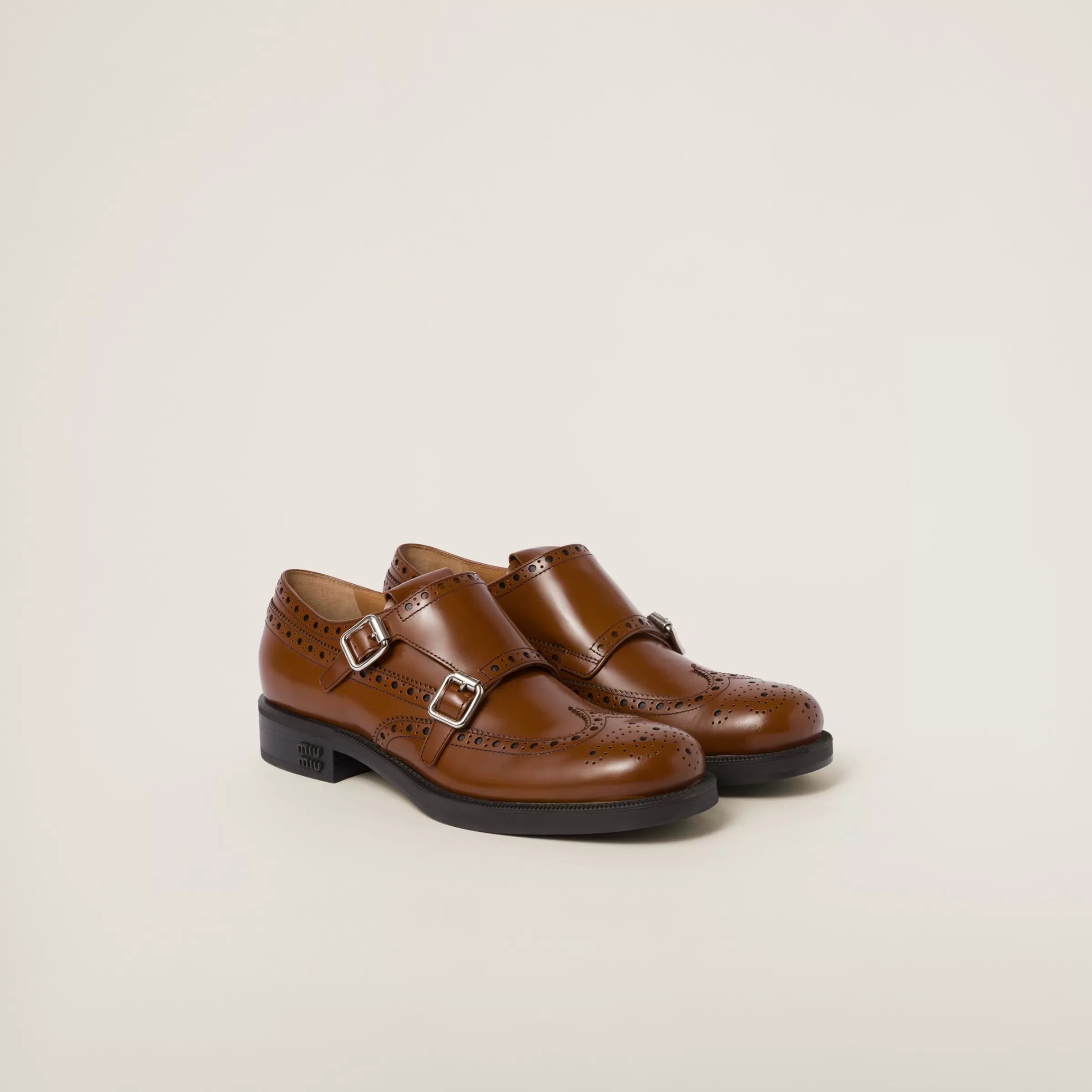 Miu Miu Church's X Brushed Leather Double Monk Brogue Shoes |