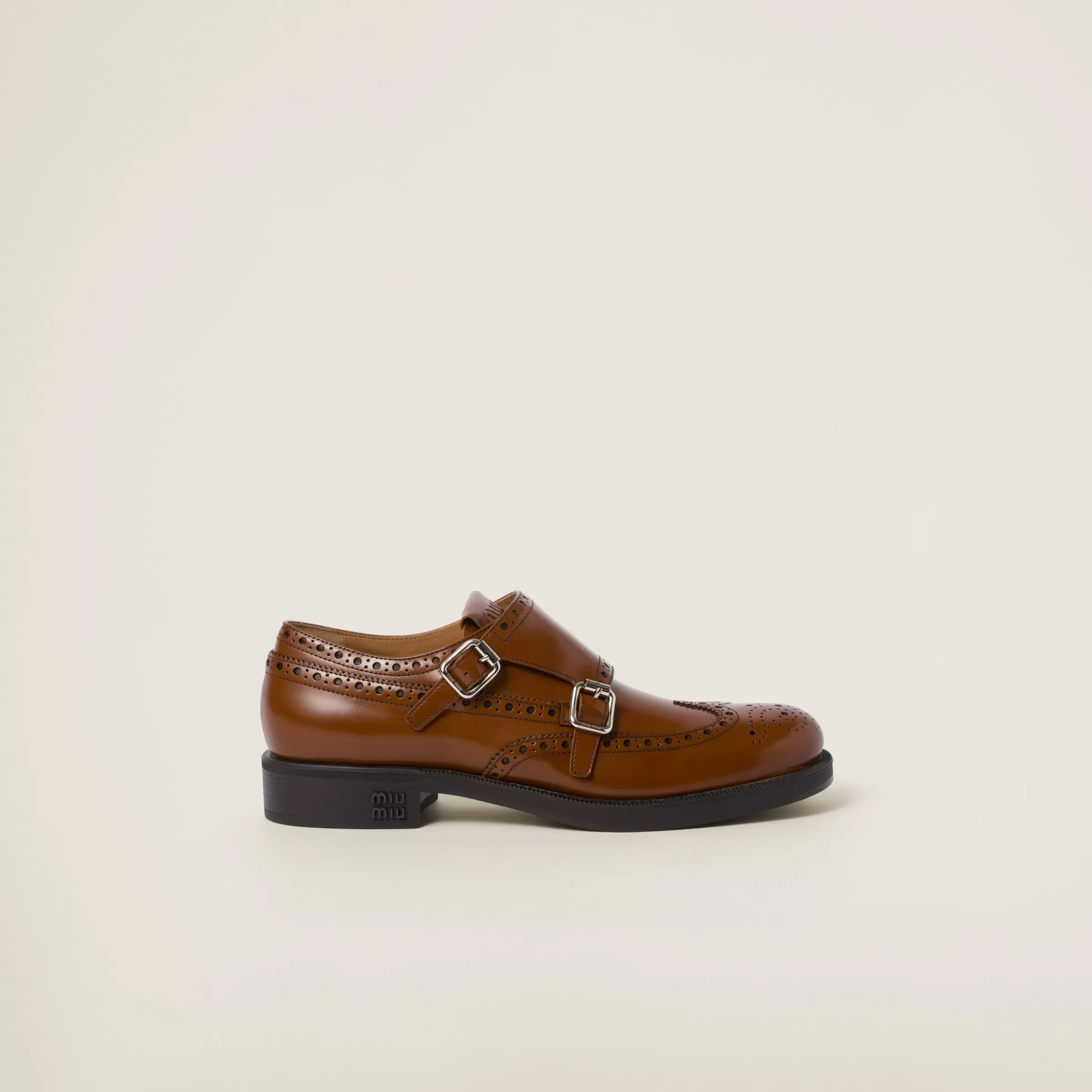 Miu Miu Church's X Brushed Leather Double Monk Brogue Shoes |