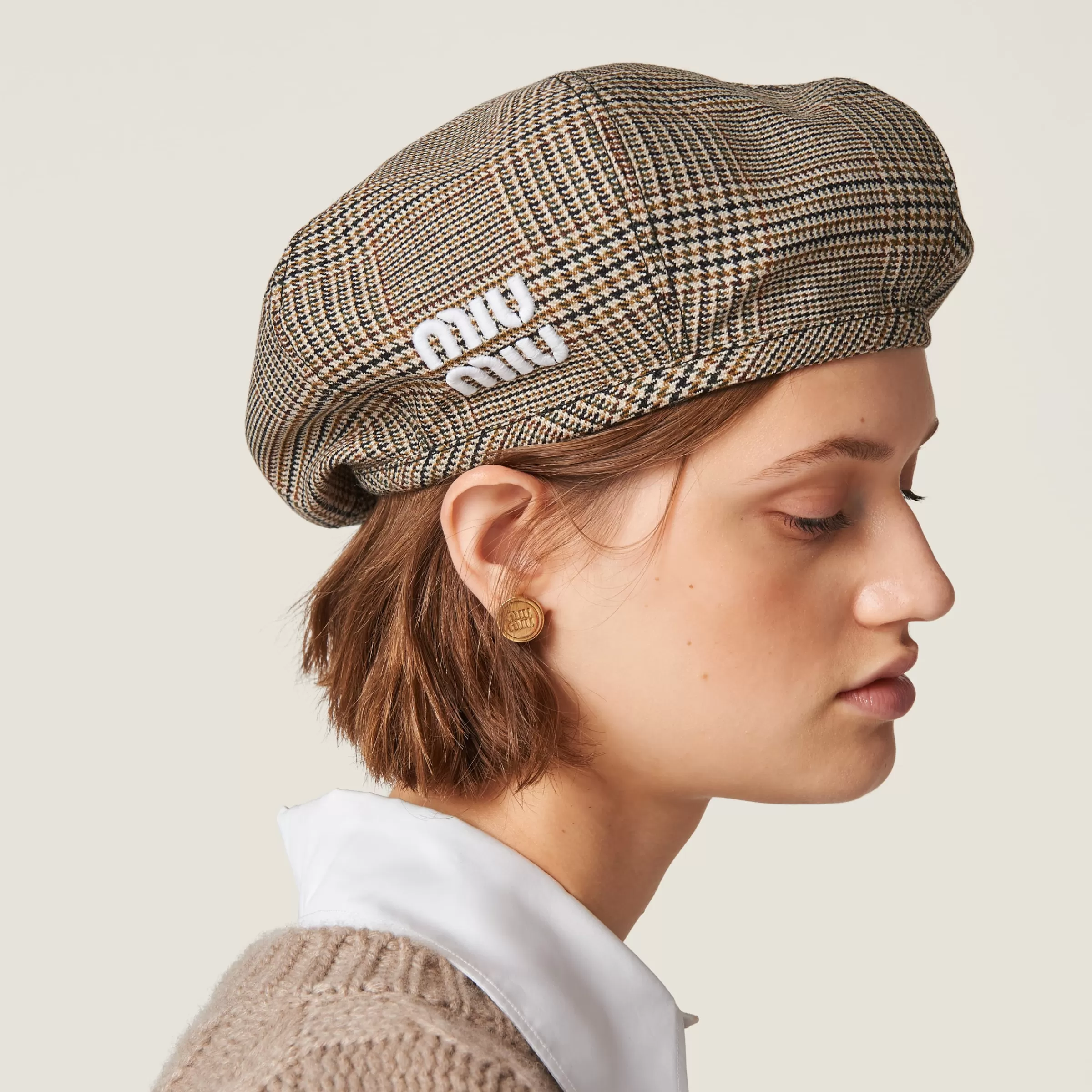 Miu Miu Prince Of Wales Checked Wool Hat |