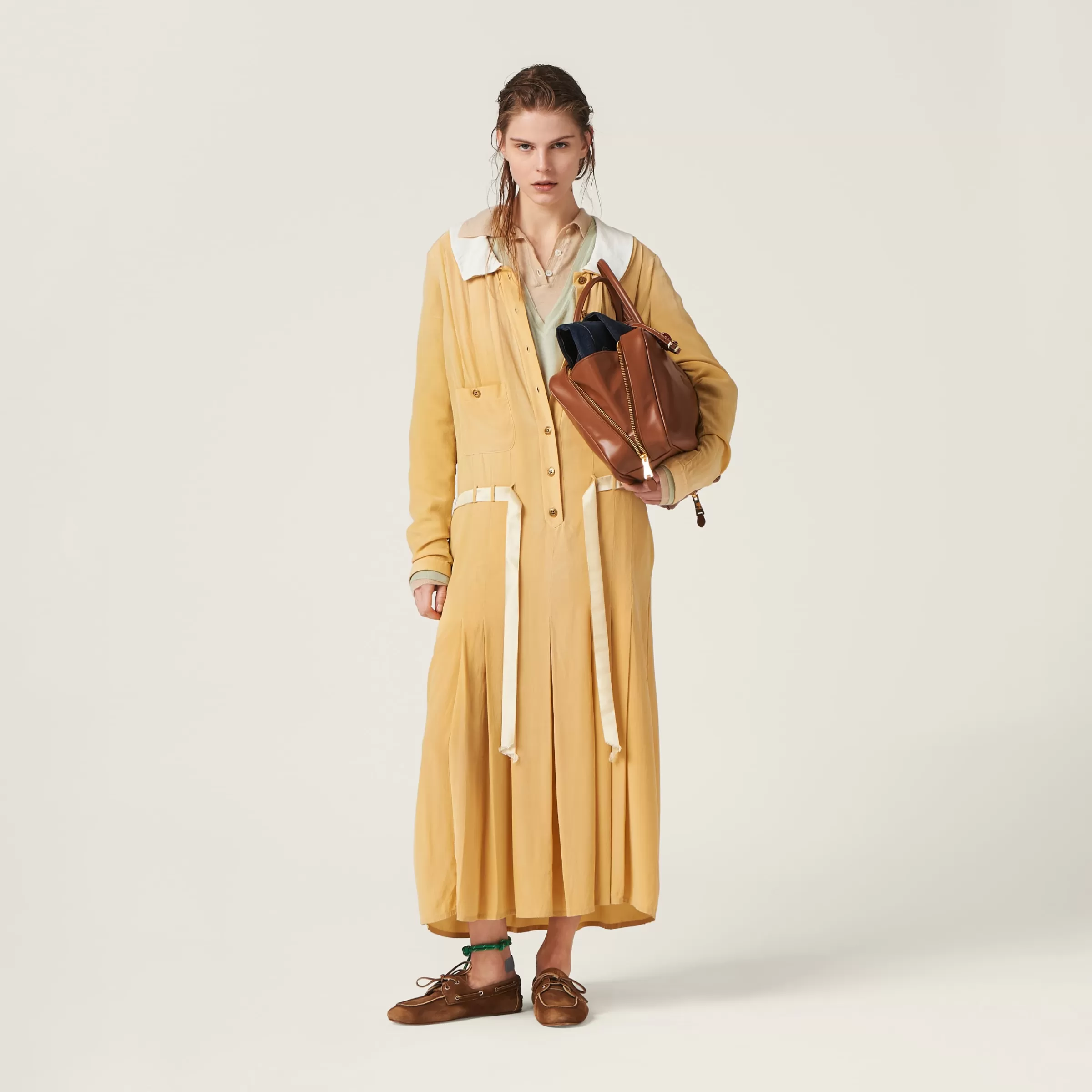 Miu Miu Garment-dyed Crepe De Chine Dress |