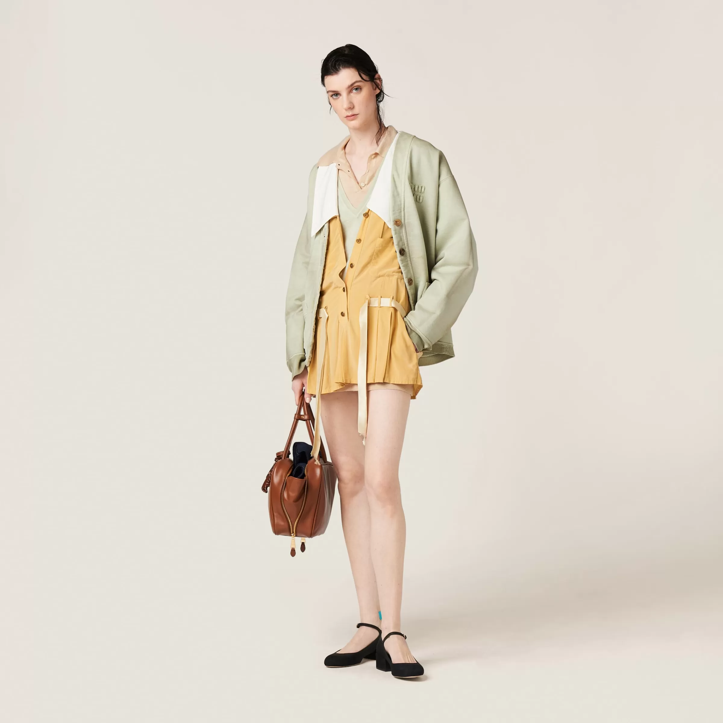 Miu Miu Garment-dyed Crepe De Chine Mini-dress |