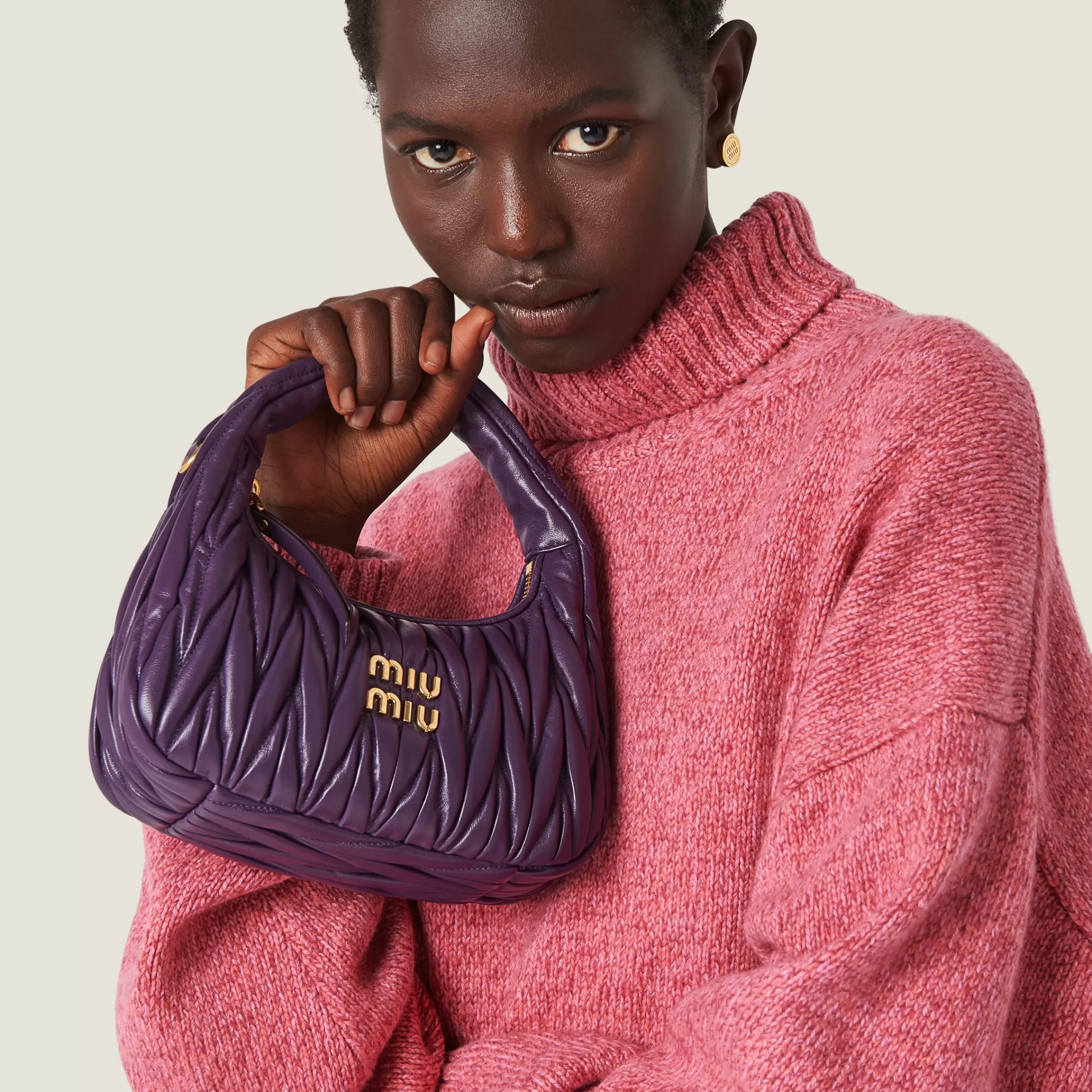 Miu Miu Wander Matelassé Nappa Leather Hobo Bag |