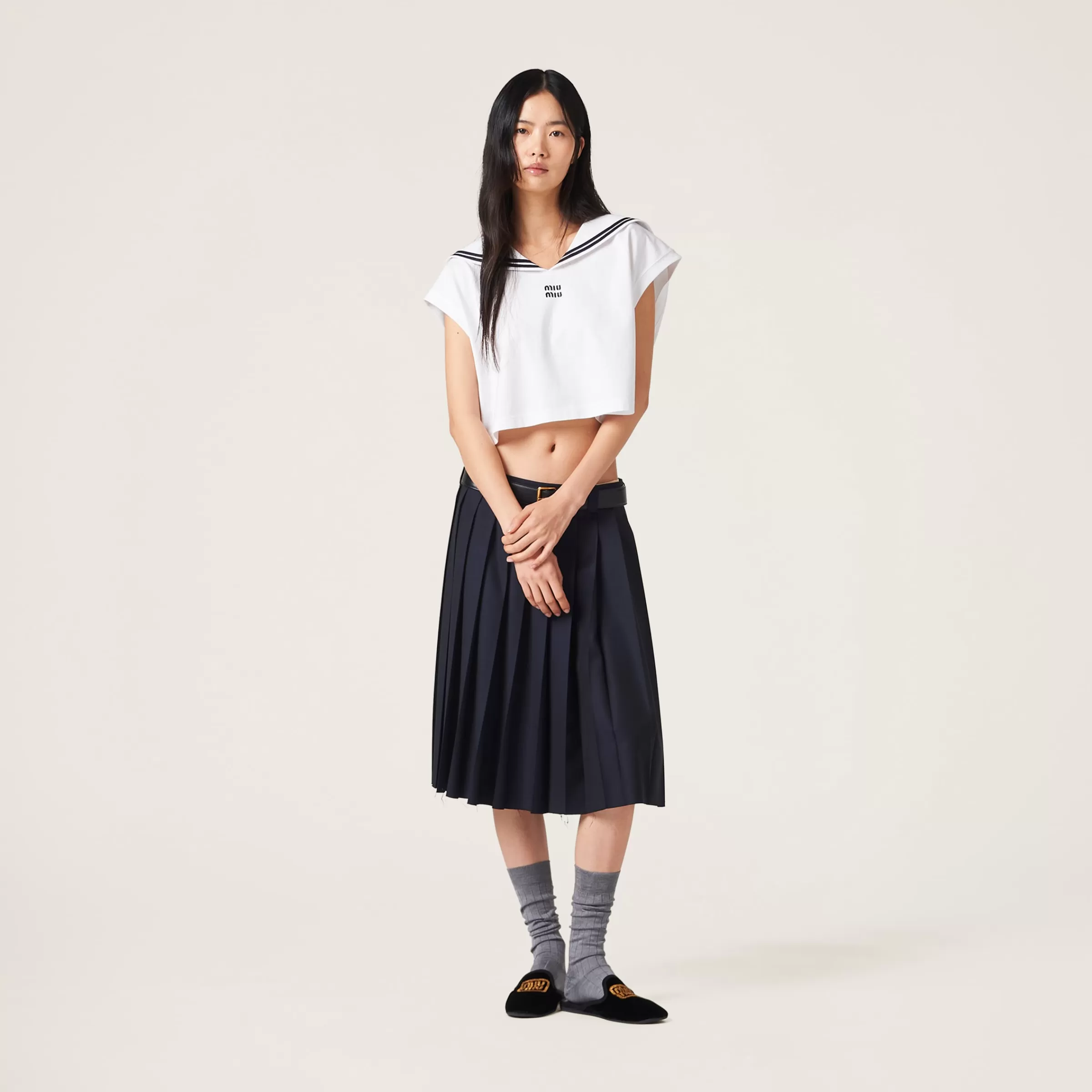 Miu Miu Cotton Jersey Top With Embroidered Logo |