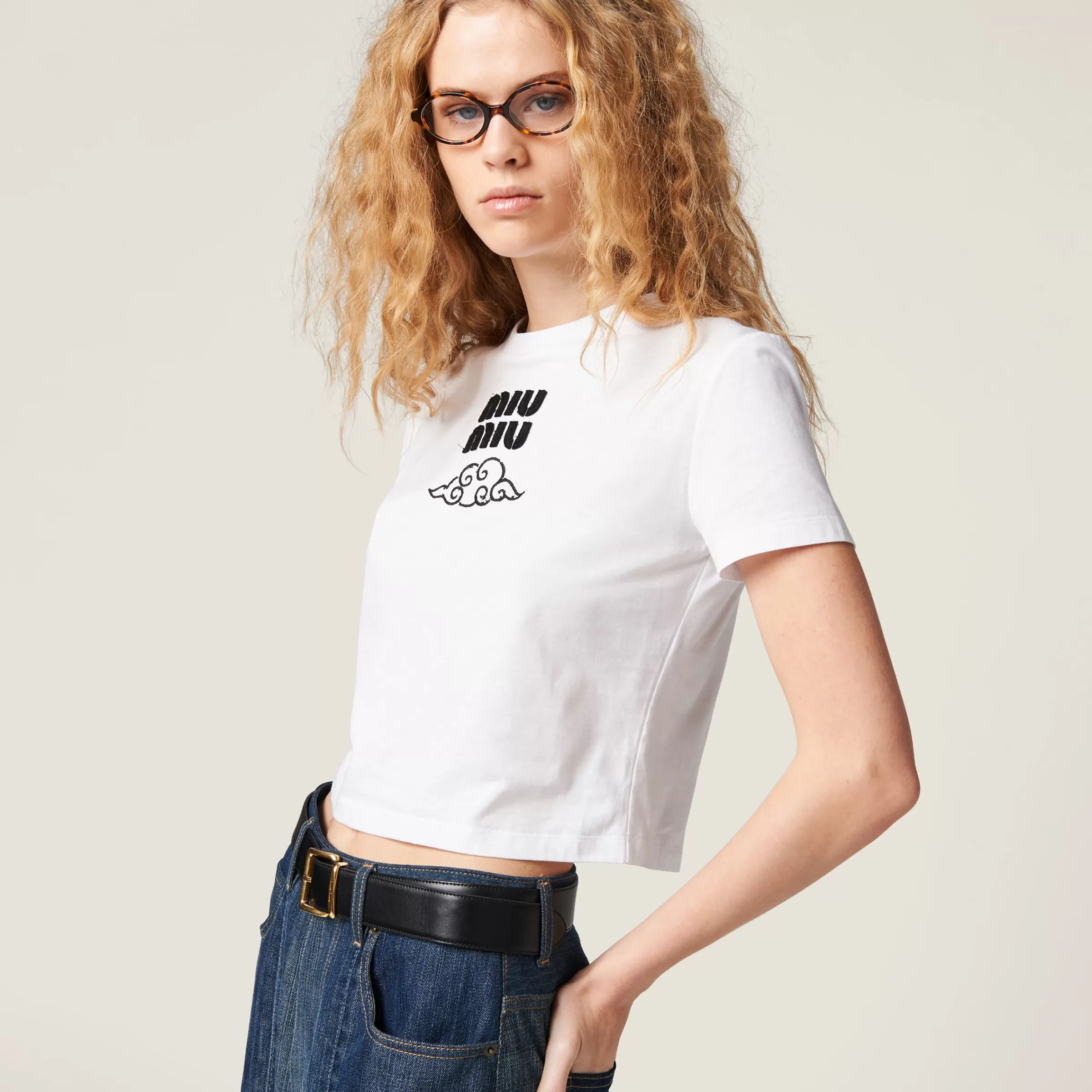 Miu Miu Embroidered Cotton T-shirt |