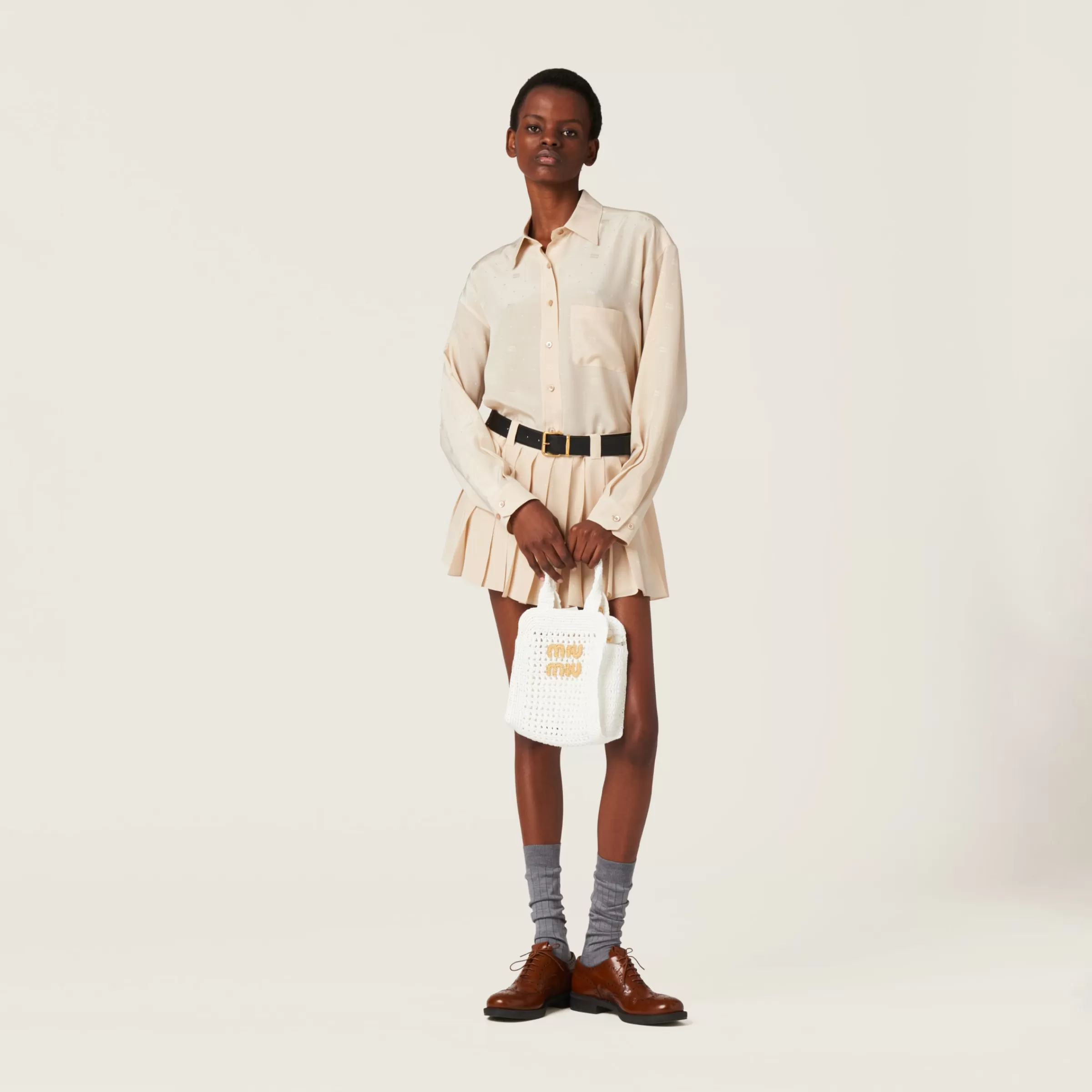 Miu Miu Raffia-effect Crochet Fabric Tote Bag |